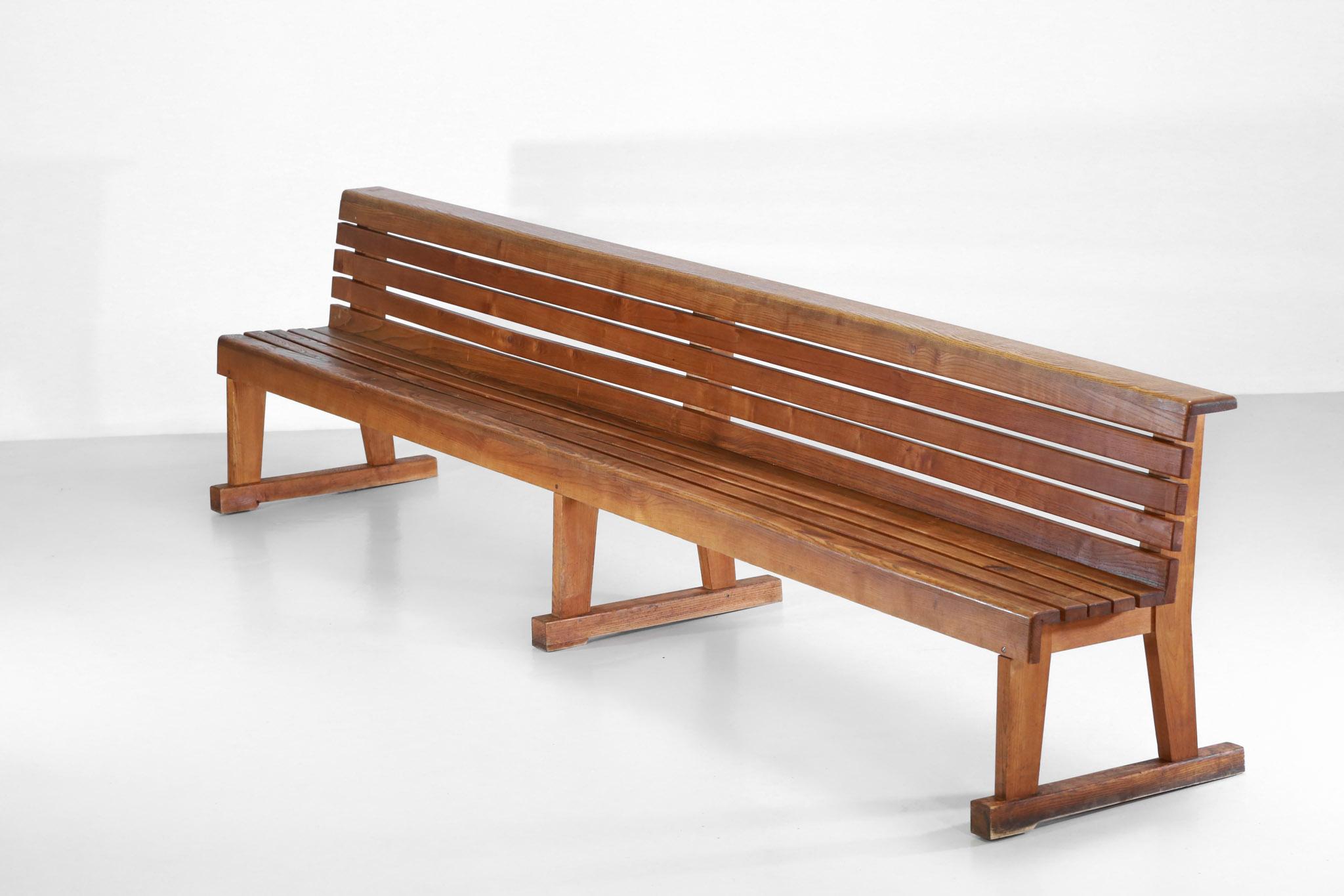 Rare Pair of Solid and Large Oak French Church Bench from the 1960s Pews For Sale 2