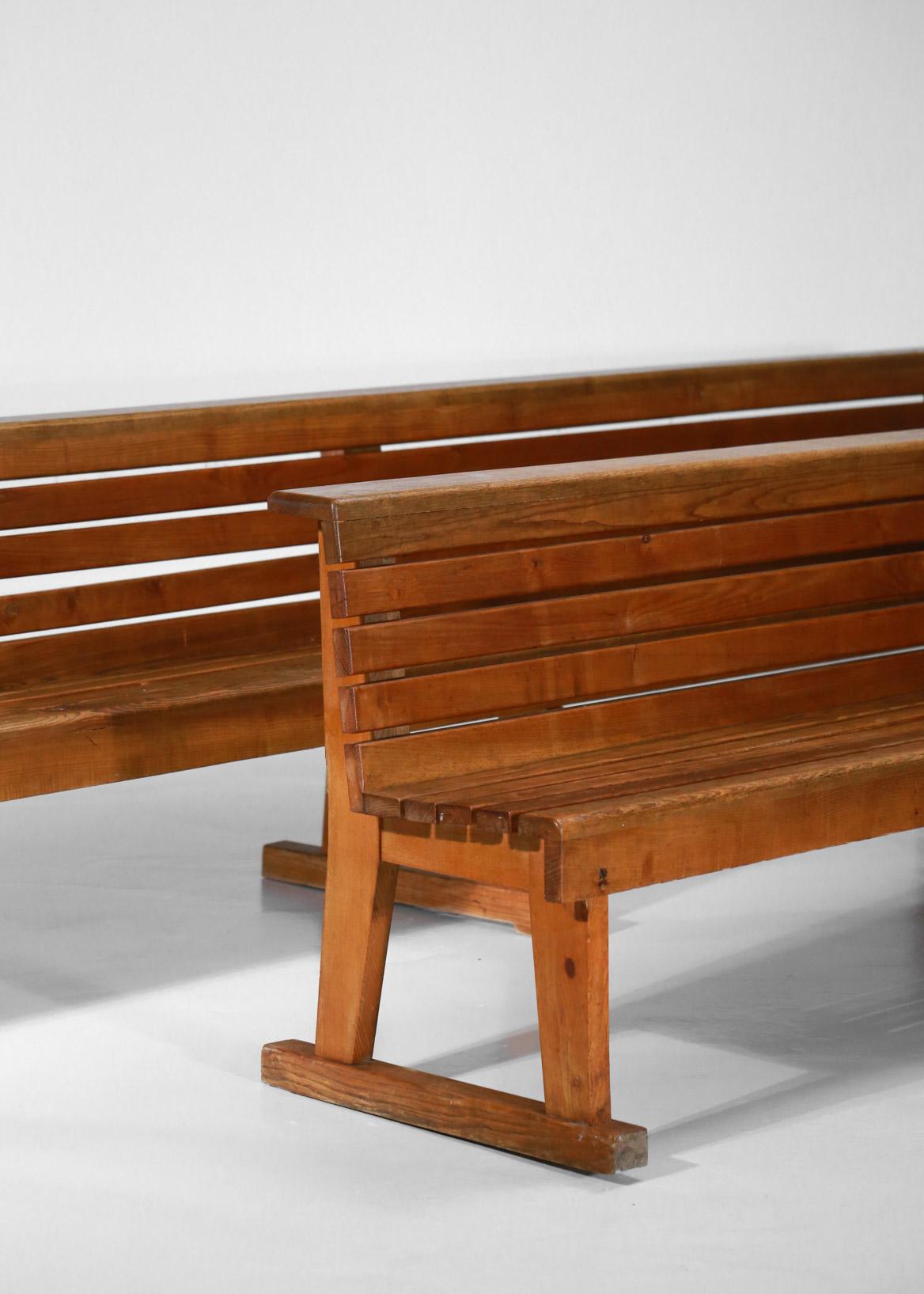 Rare Pair of Solid and Large Oak French Church Bench from the 1960s Pews For Sale 7
