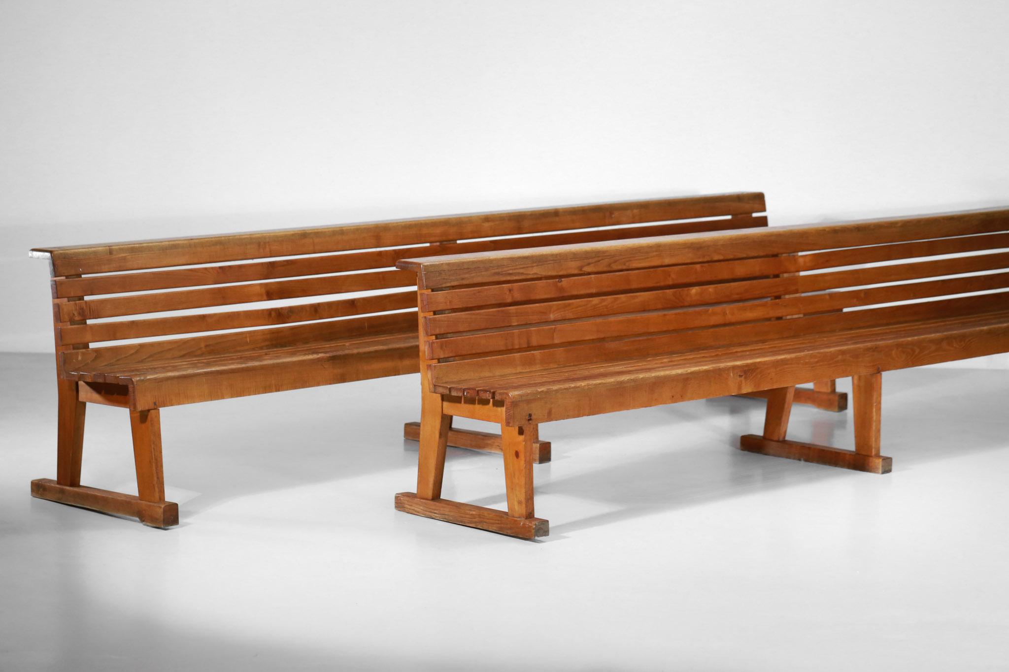 Rare Pair of Solid and Large Oak French Church Bench from the 1960s Pews For Sale 8
