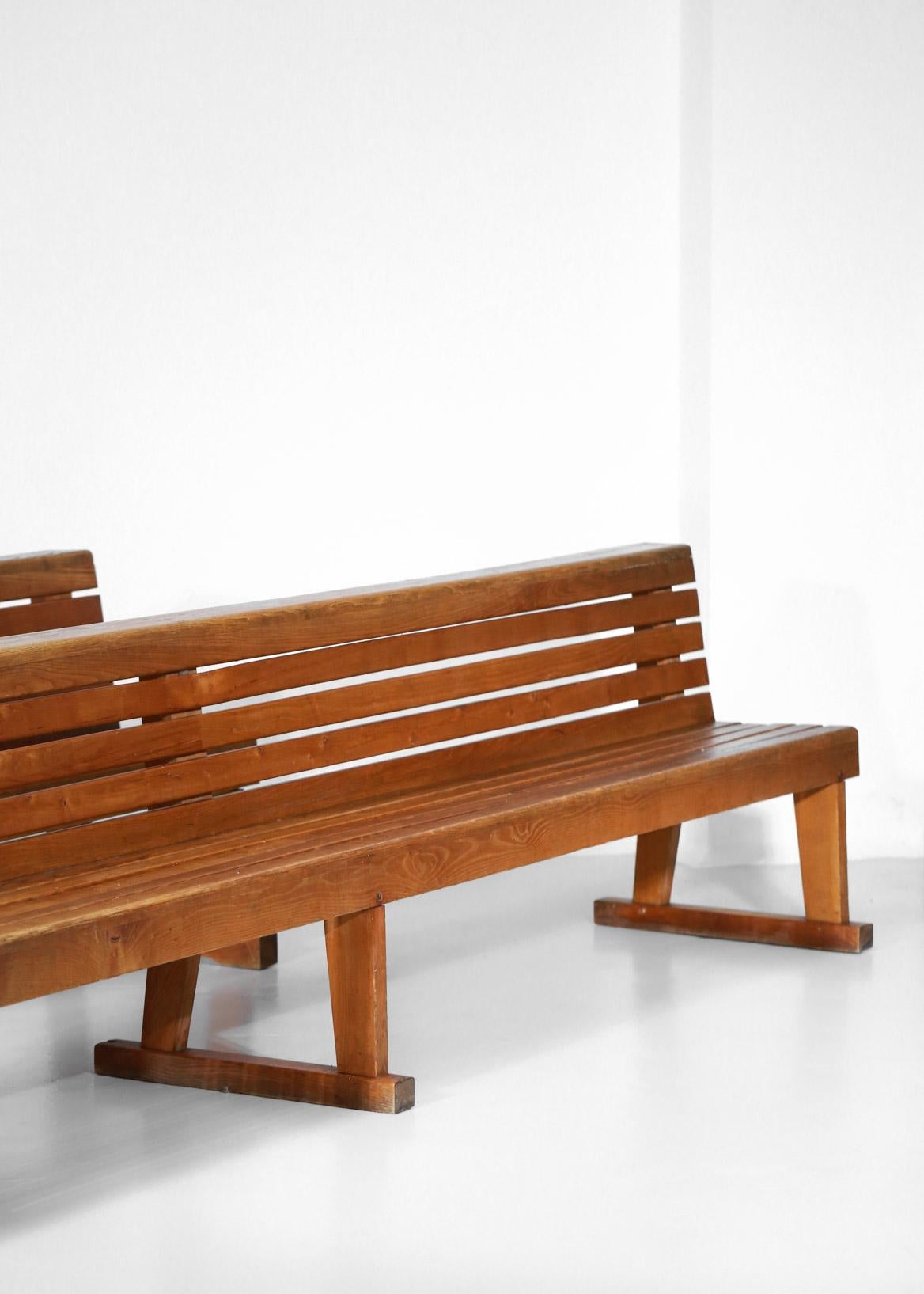 Rare Pair of Solid and Large Oak French Church Bench from the 1960s Pews For Sale 9