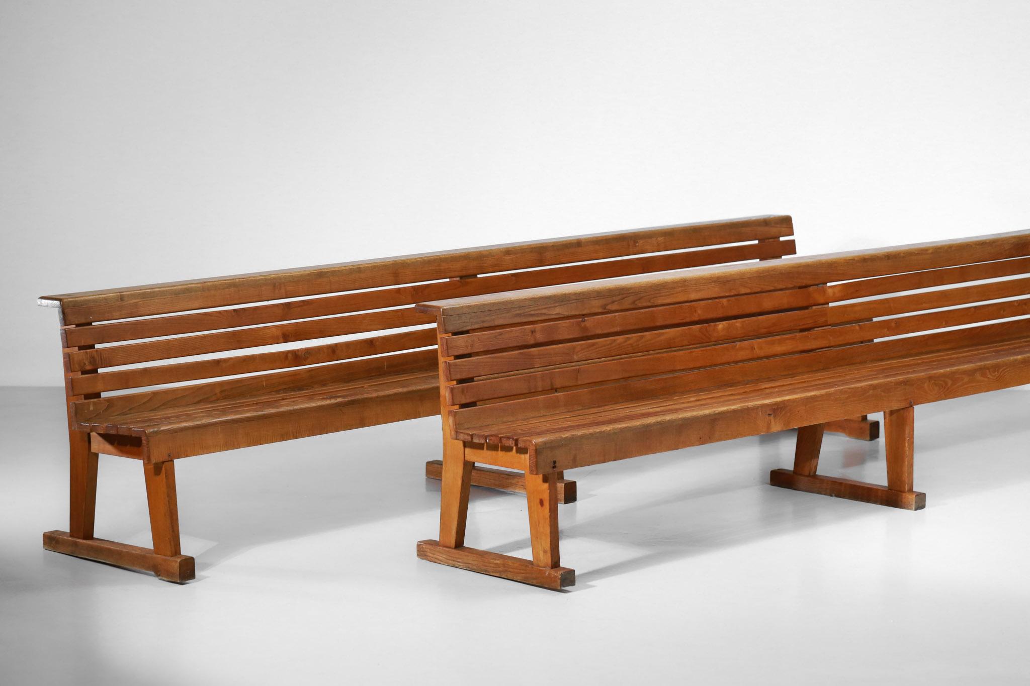 Rare Pair of Solid and Large Oak French Church Bench from the 1960s Pews For Sale 10