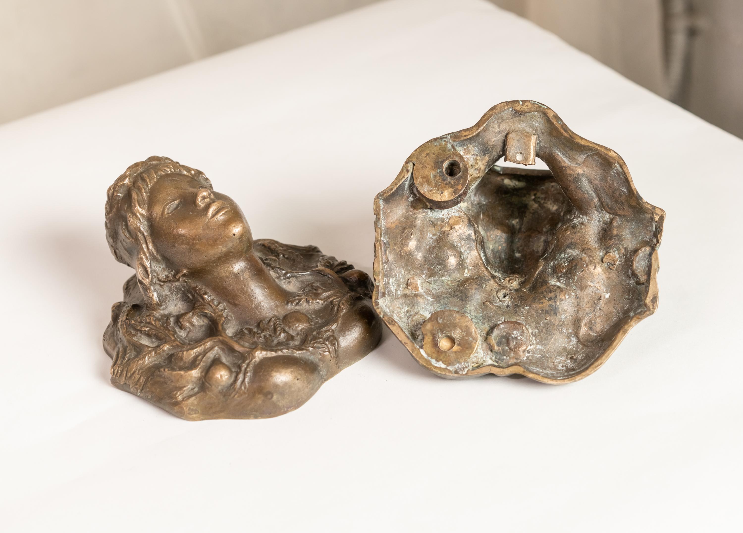 Mid-20th Century Rare Pair of Solid Bronze Sconces by Vadim Androusov Representing Female Figures