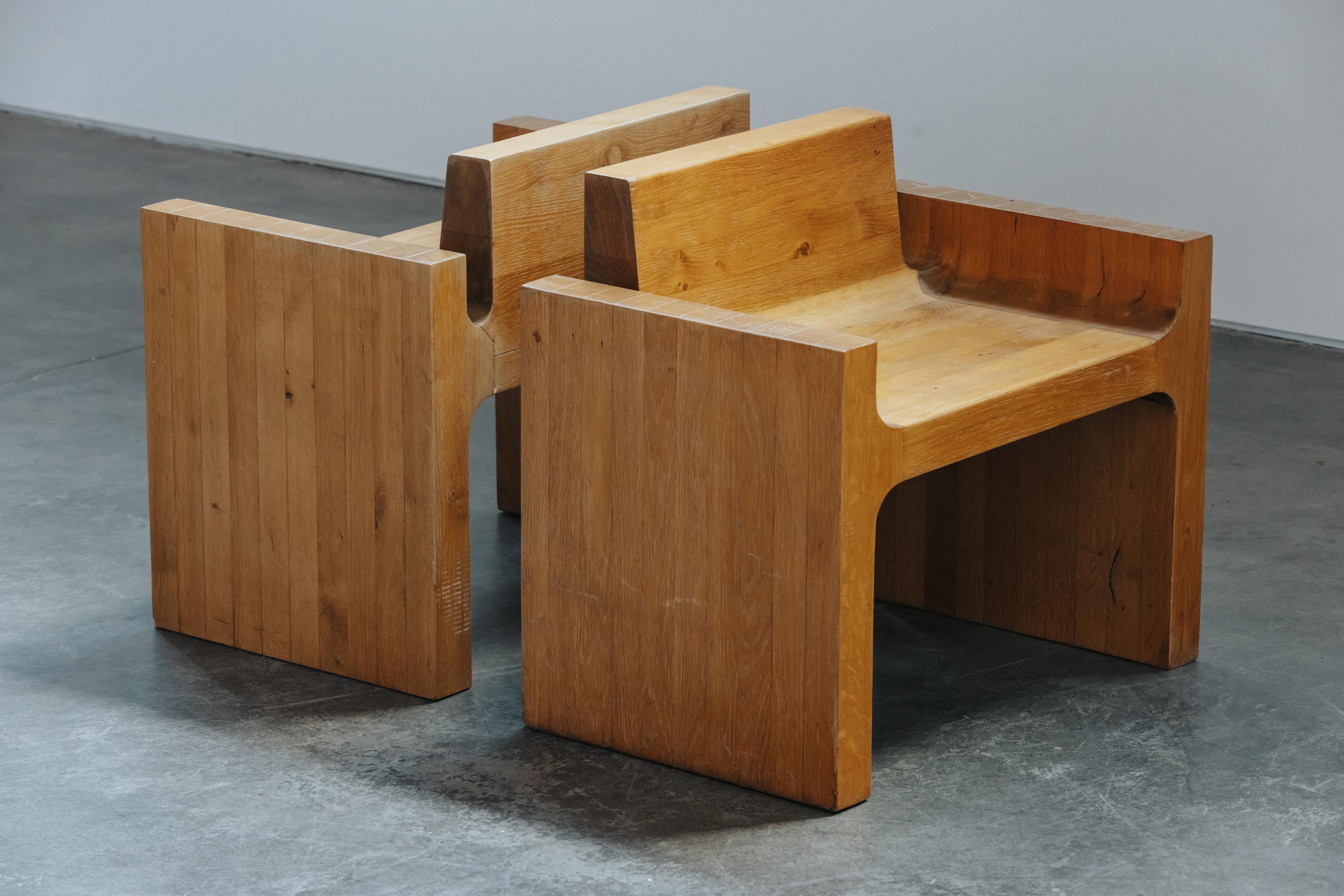 Rare Pair Of Solid Oak Side Chairs From France, Circa 1960 For Sale 6