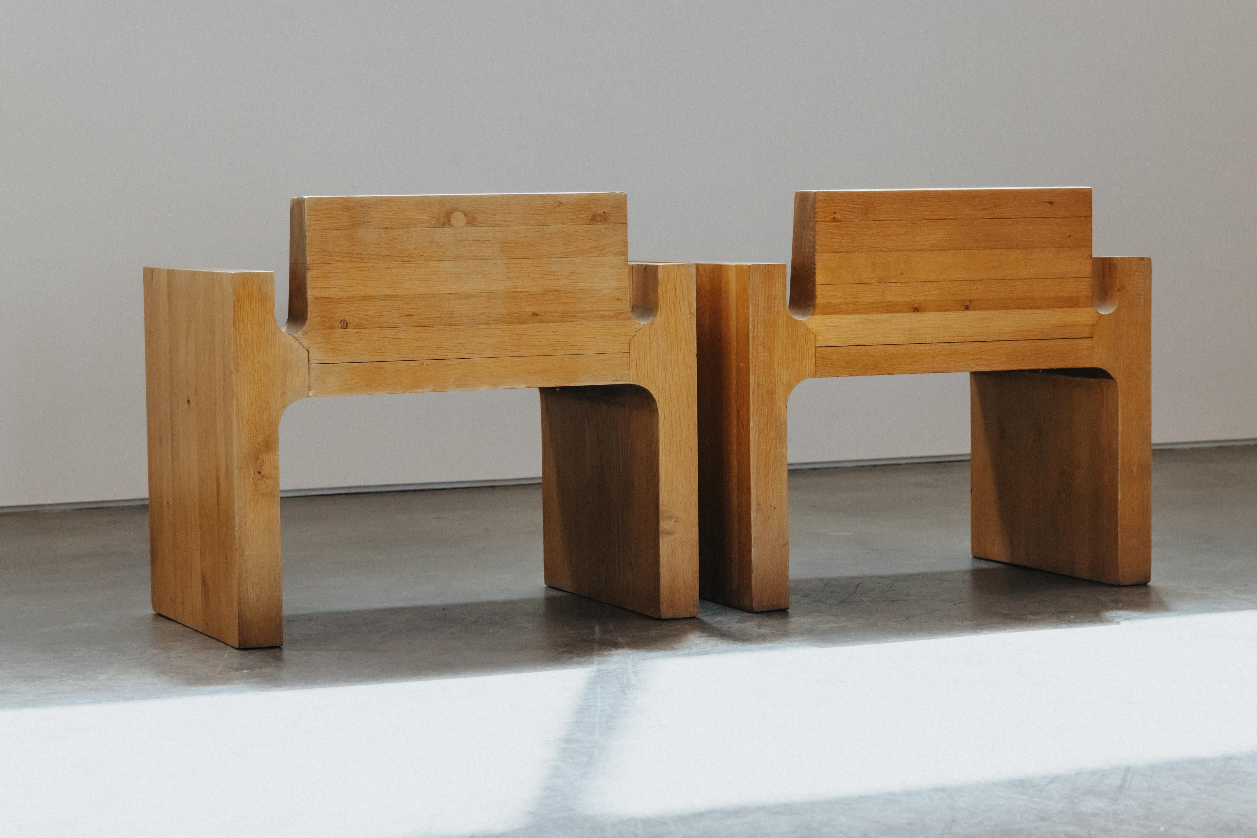Rare Pair Of Solid Oak Side Chairs From France, Circa 1960 For Sale 7