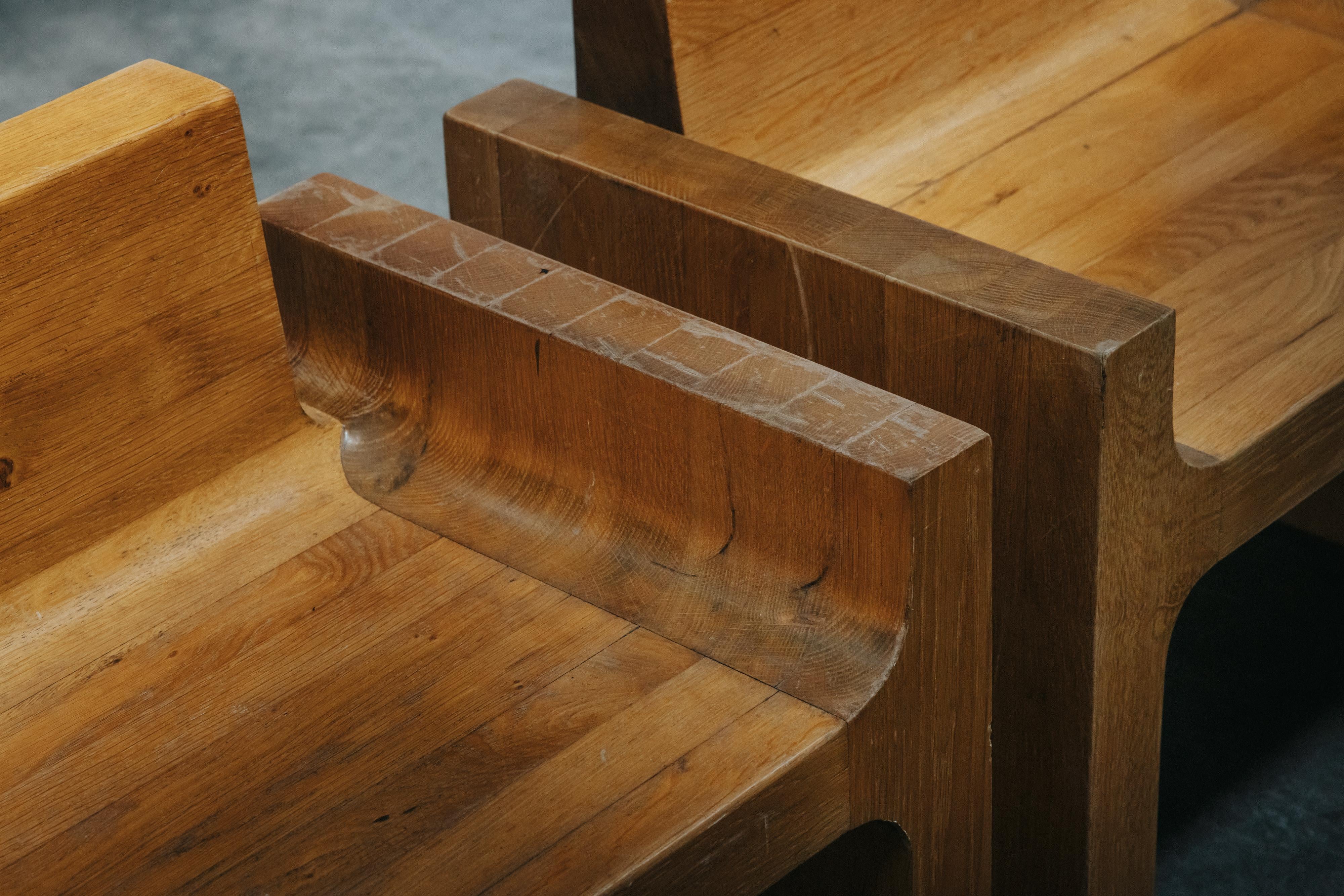 Rare Pair Of Solid Oak Side Chairs From France, Circa 1960 For Sale 9