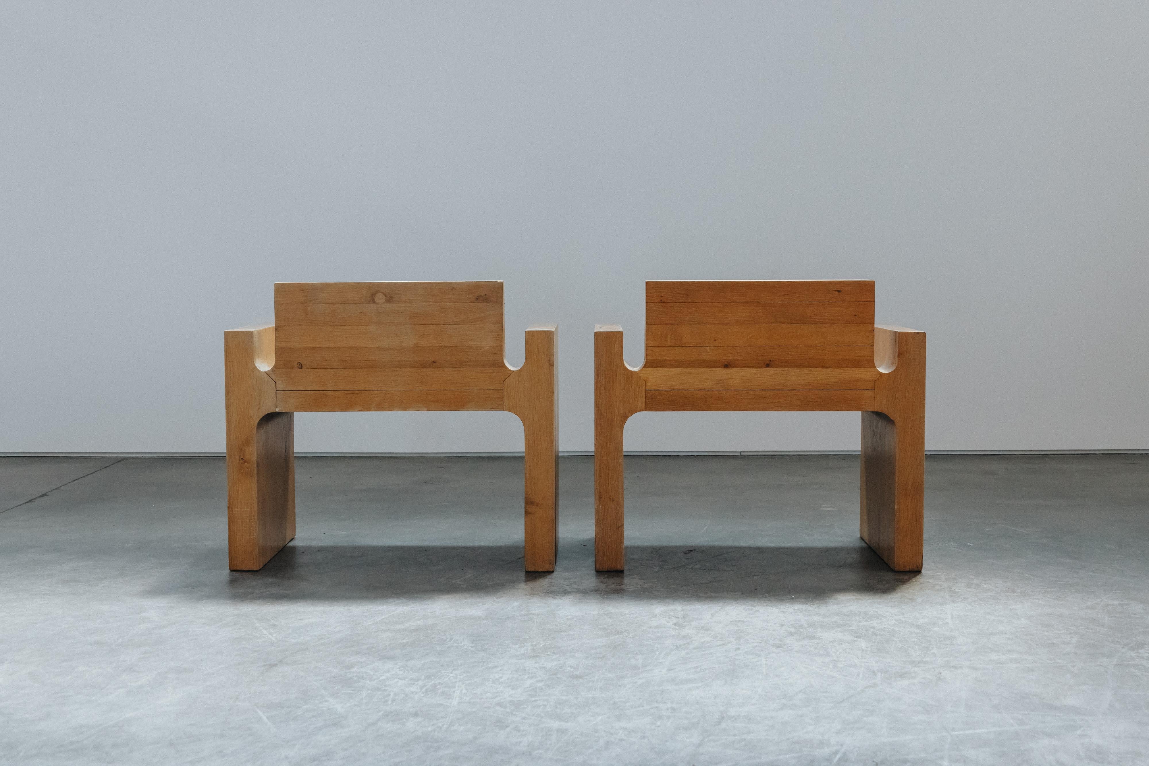 Rare Pair Of Solid Oak Side Chairs From France, Circa 1960 For Sale 10