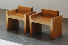 Rare Pair Of Solid Oak Side Chairs From France, Circa 1960