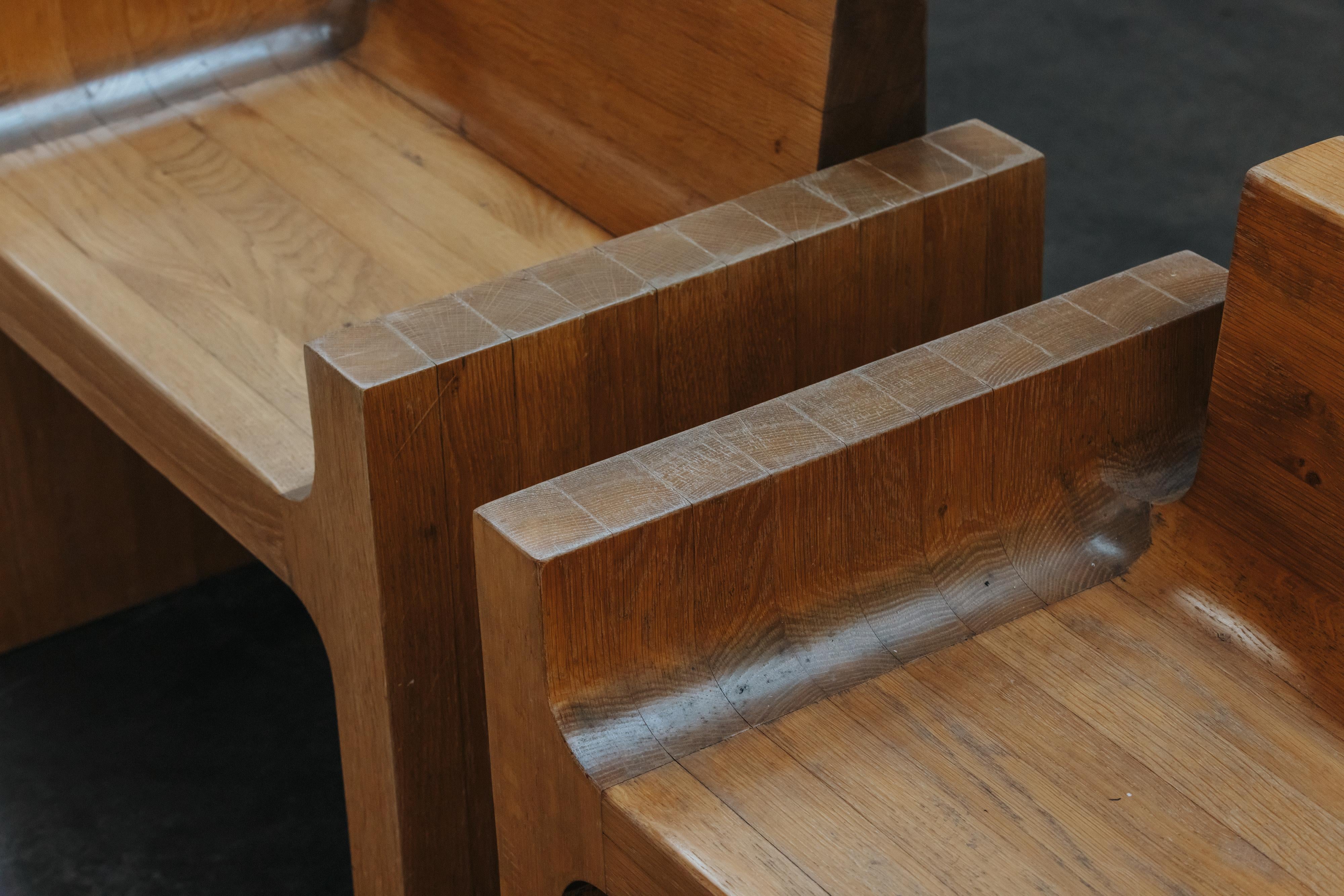 Rare Pair Of Solid Oak Side Chairs From France, Circa 1960 For Sale 2