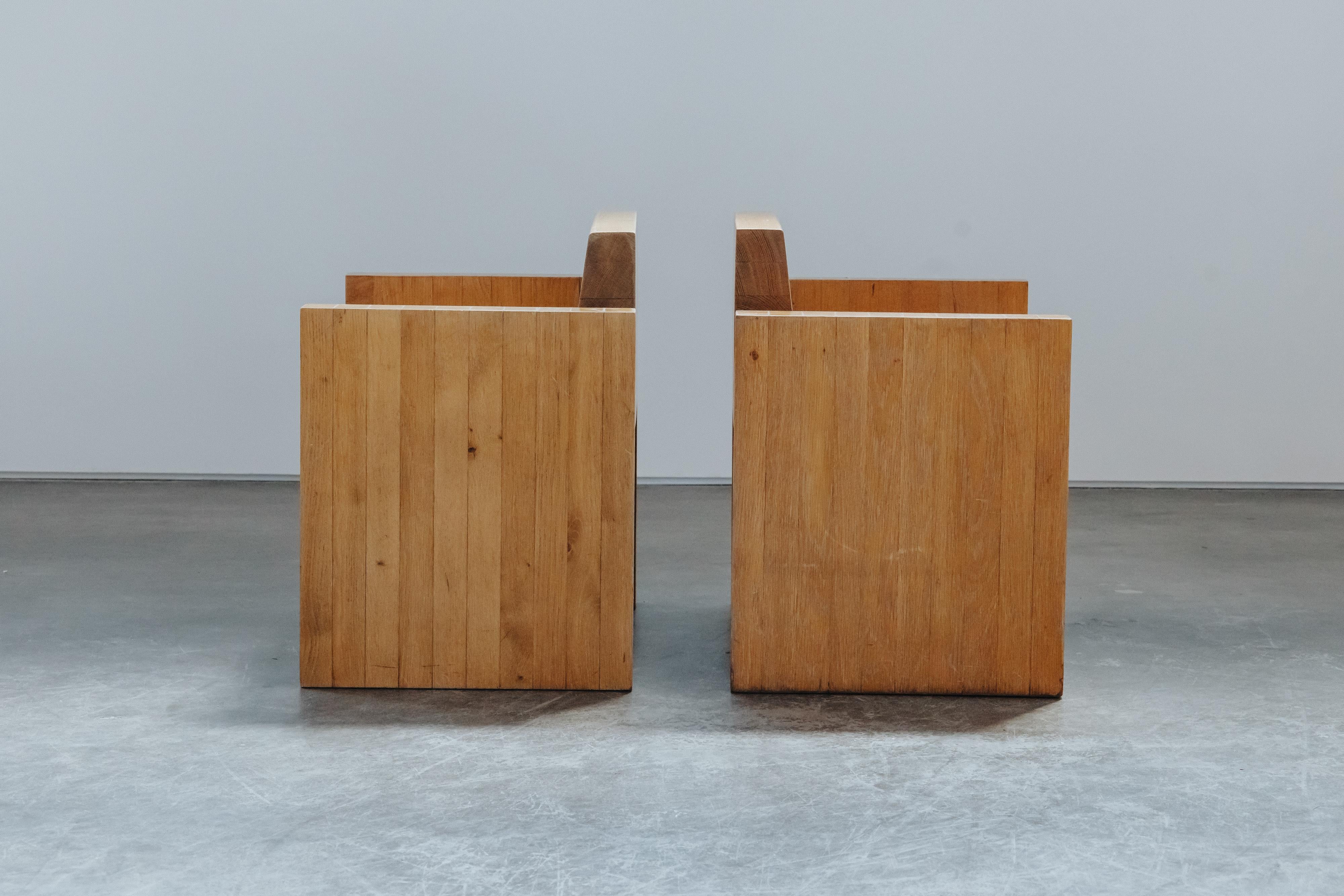 Rare Pair Of Solid Oak Side Chairs From France, Circa 1960 For Sale 4