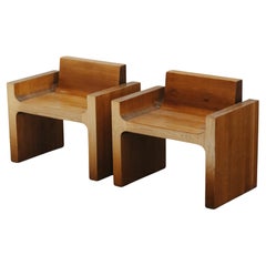 Rare Pair Of Solid Oak Side Chairs From France, Circa 1960