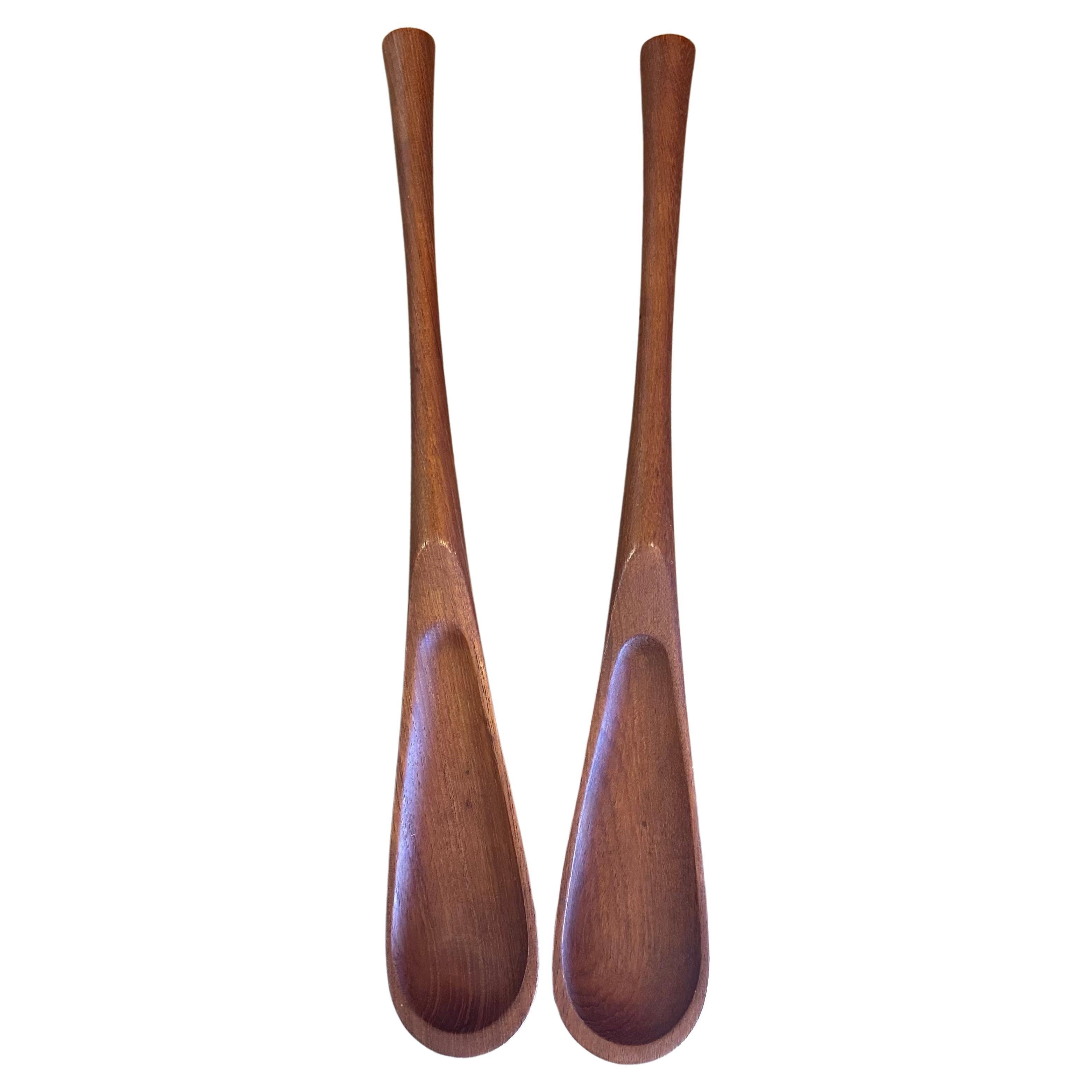 Rare pair of solid teak salad servers by Jens Quistgaard for Dansk, circa 1950s.  The set is in very good vintage condition and measures 2.25
