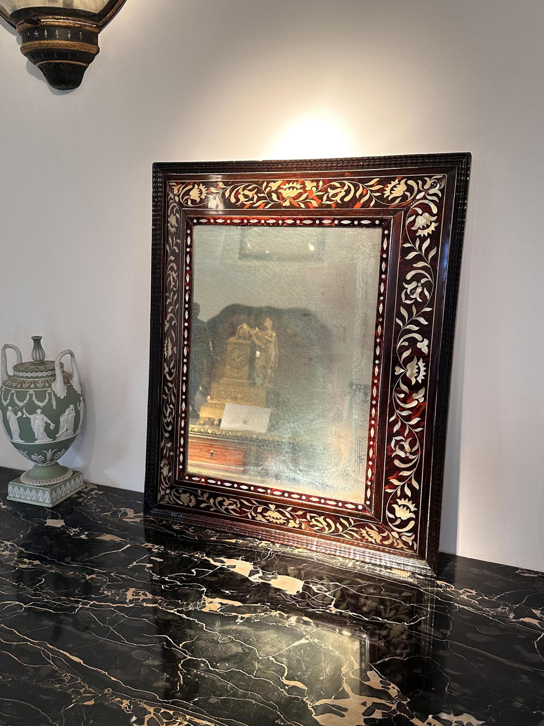 Rare Pair of Spanish Colonial 18th Century Tortoiseshell Enconchado Mirrors, Per For Sale 1