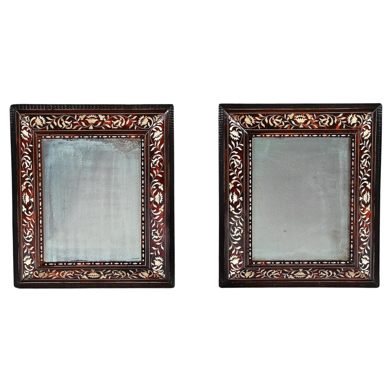 Rare Pair of Spanish Colonial 18th Century Tortoiseshell Enconchado Mirrors, Per