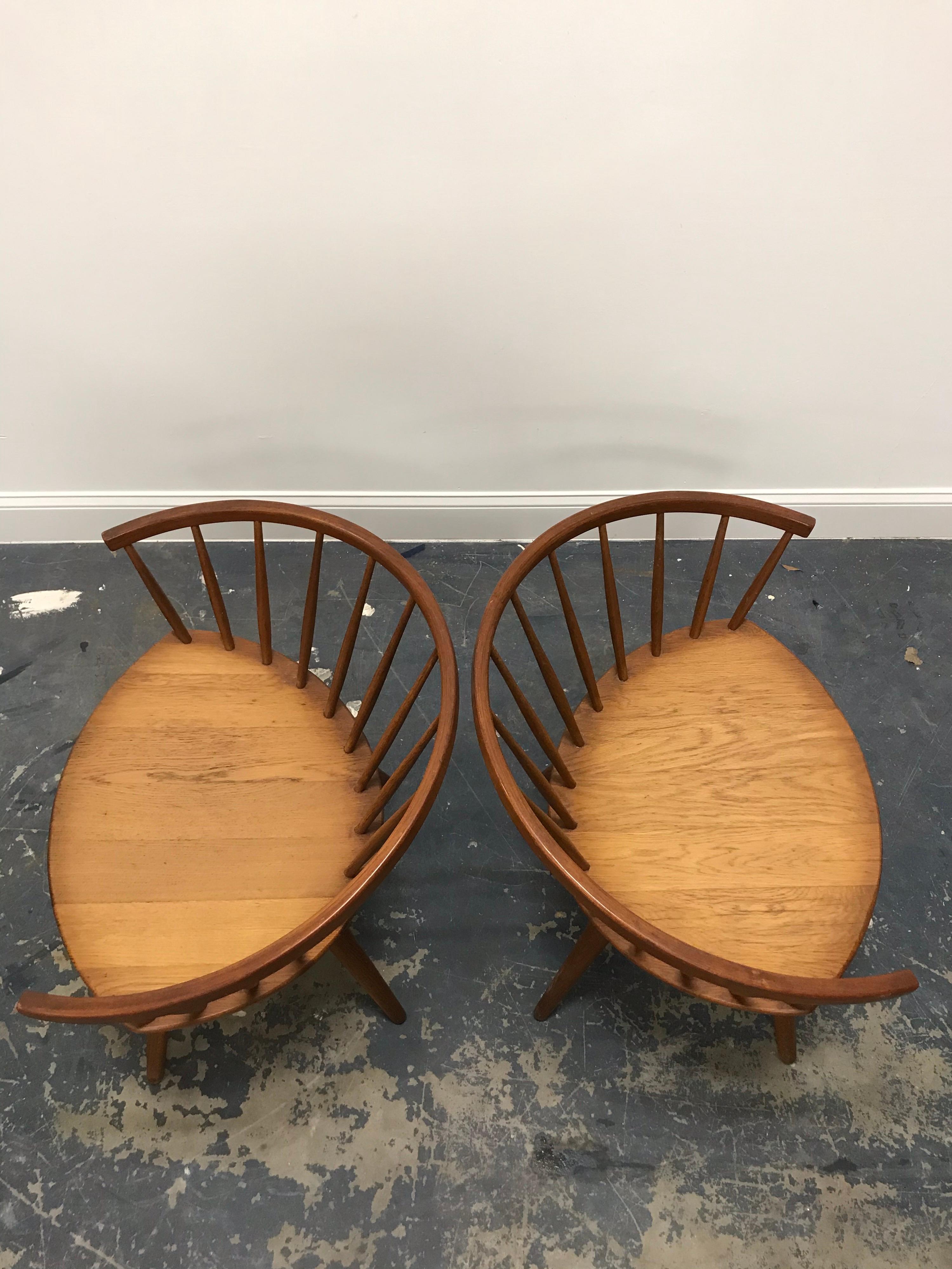 Rare Pair of Spindle Back “Arka” Lounge Chairs by Yngve Ekström In Good Condition In St.Petersburg, FL