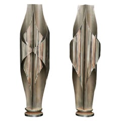 Paire de lampes sculpturales rares en acier inoxydable de Louis Durot