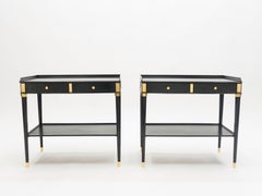Rare Pair of Stamped Maison Jansen Black Wood Brass End Tables, 1950s