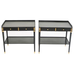 Rare Pair of Stamped Maison Jansen Black Wood Brass End Tables, 1950s