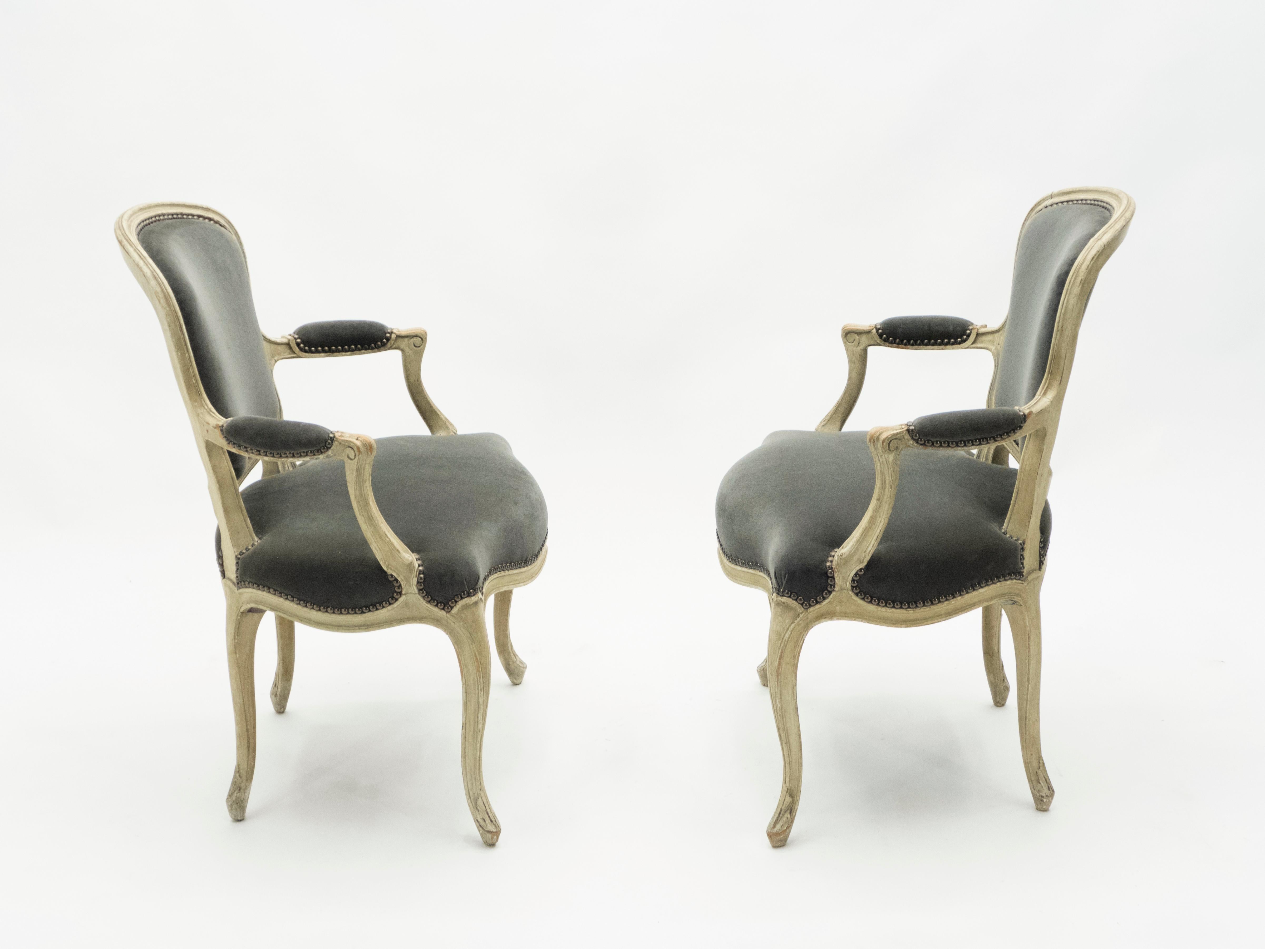Rare Pair of Stamped Maison Jansen Louis XV Neoclassical Armchairs, 1940s For Sale 13