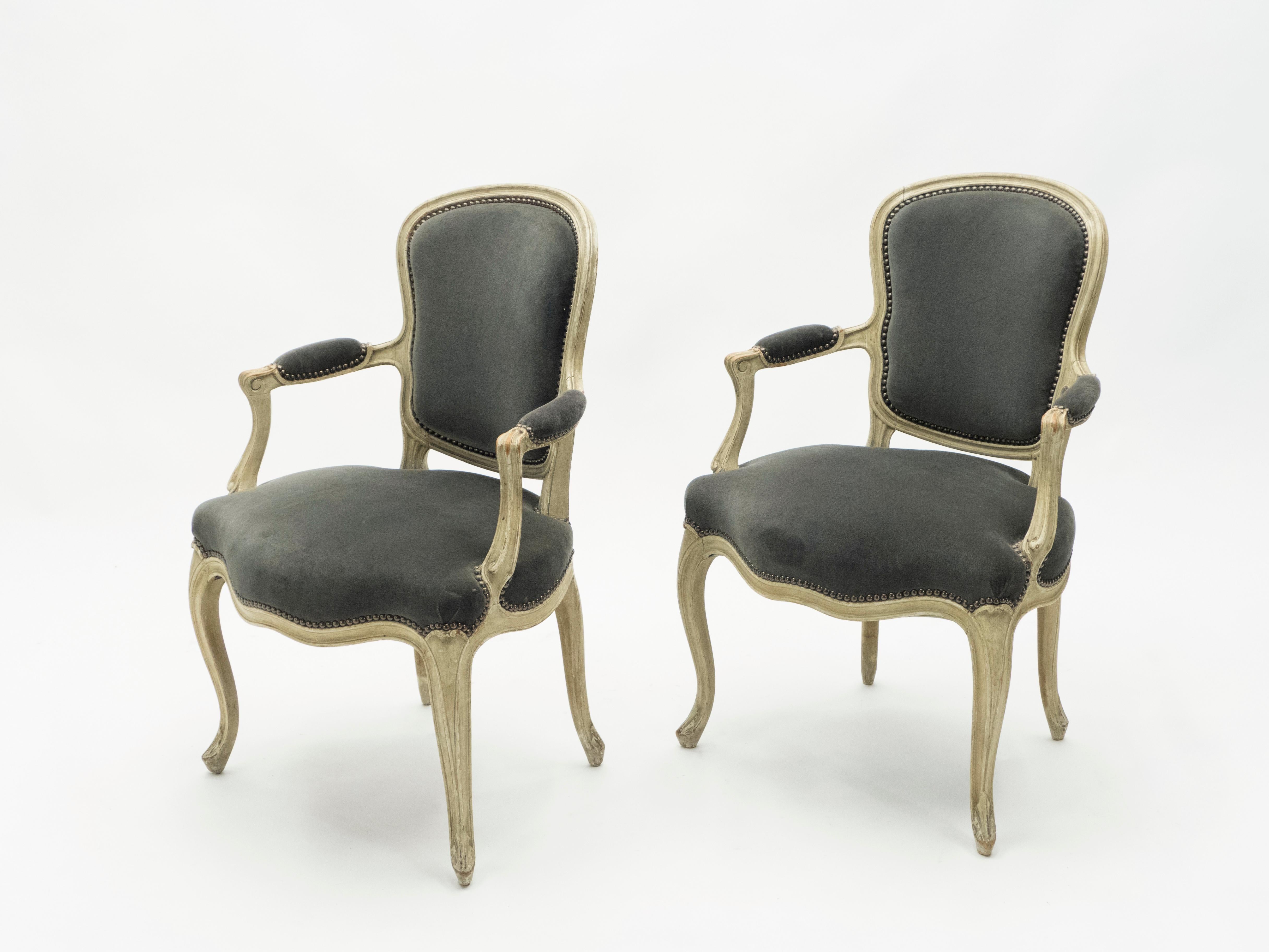 The construction of this pair of armchairs was deeply cared about, and it shows in the finished product, even some eight decades later. The armchairs were made and stamped by French firm Maison Jansen in the early 1940s in their pure Neoclassical