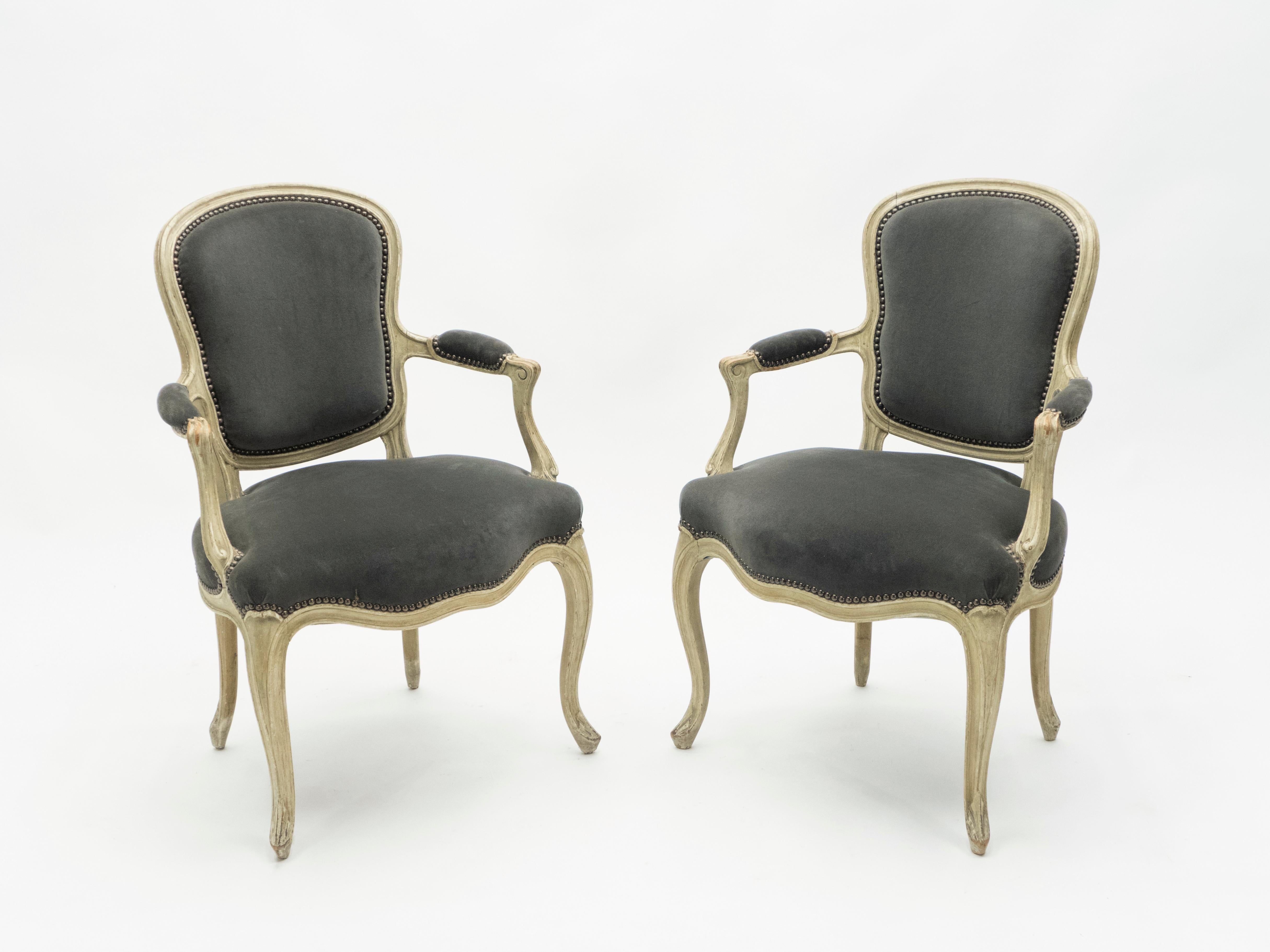 Rare Pair of Stamped Maison Jansen Louis XV Neoclassical Armchairs, 1940s In Good Condition For Sale In Paris, IDF
