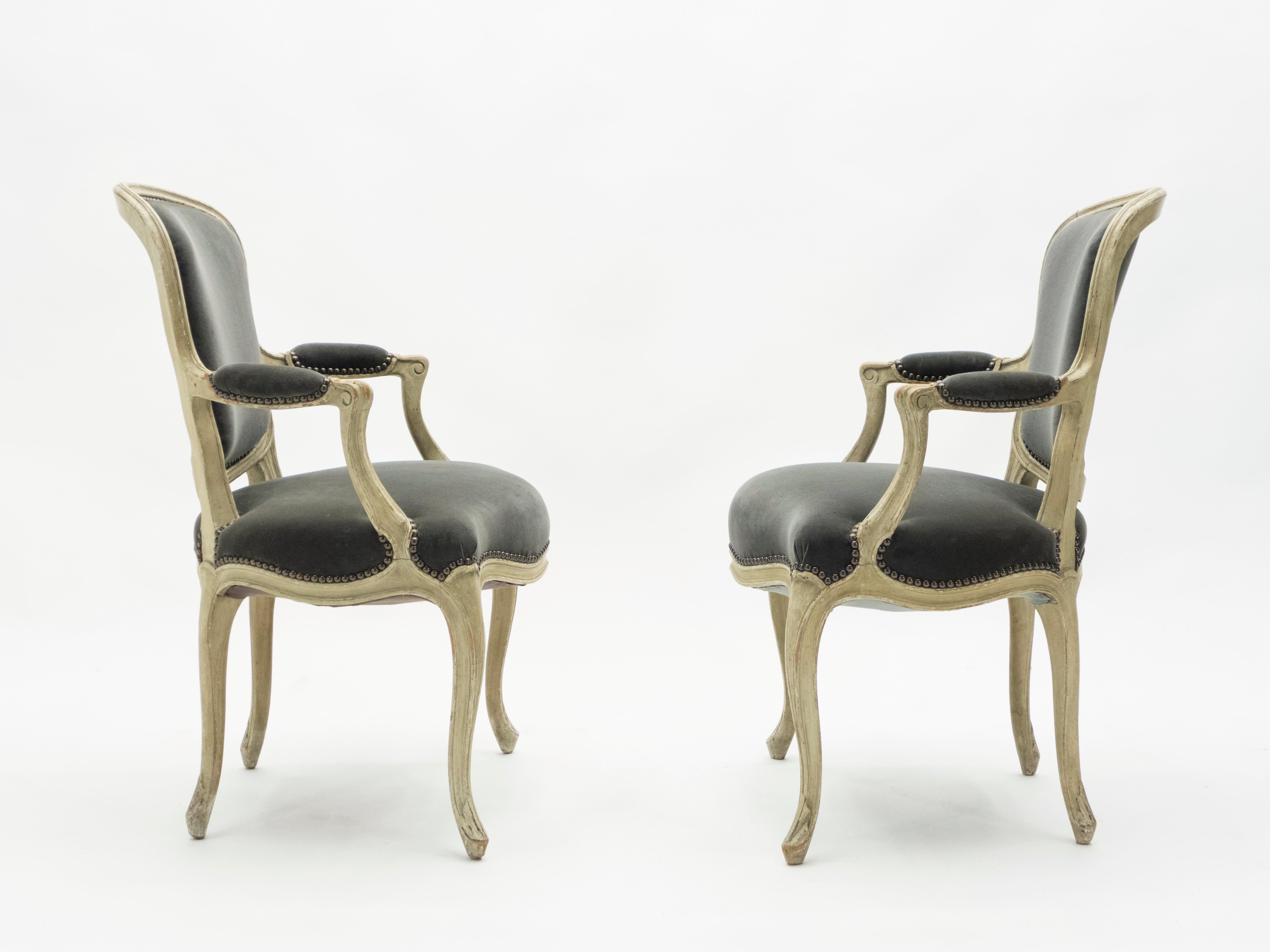Mid-20th Century Rare Pair of Stamped Maison Jansen Louis XV Neoclassical Armchairs, 1940s