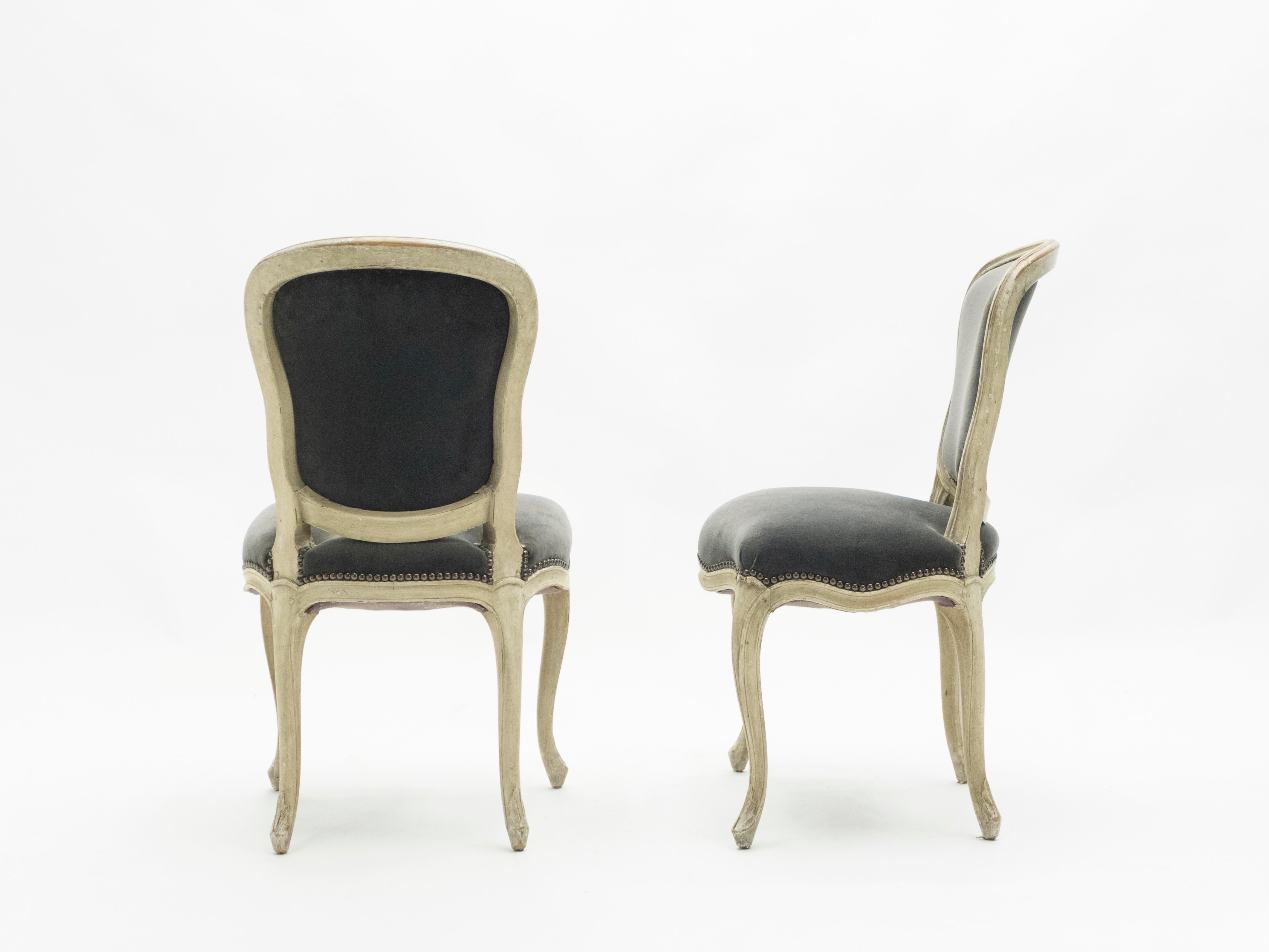 Rare Pair of Stamped Maison Jansen Louis XV Neoclassical Chairs, 1940s For Sale 1