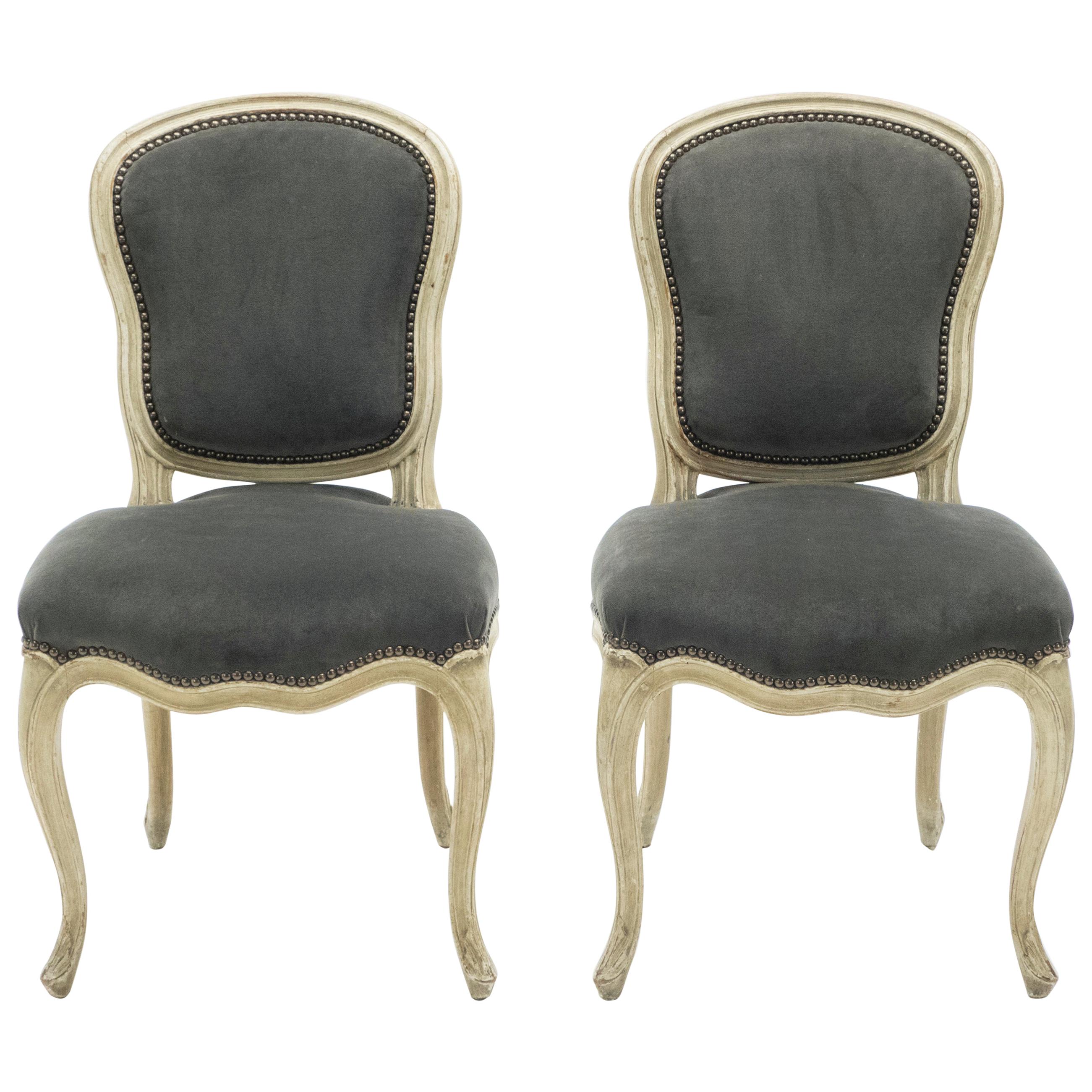 Rare Pair of Stamped Maison Jansen Louis XV Neoclassical Chairs, 1940s For Sale