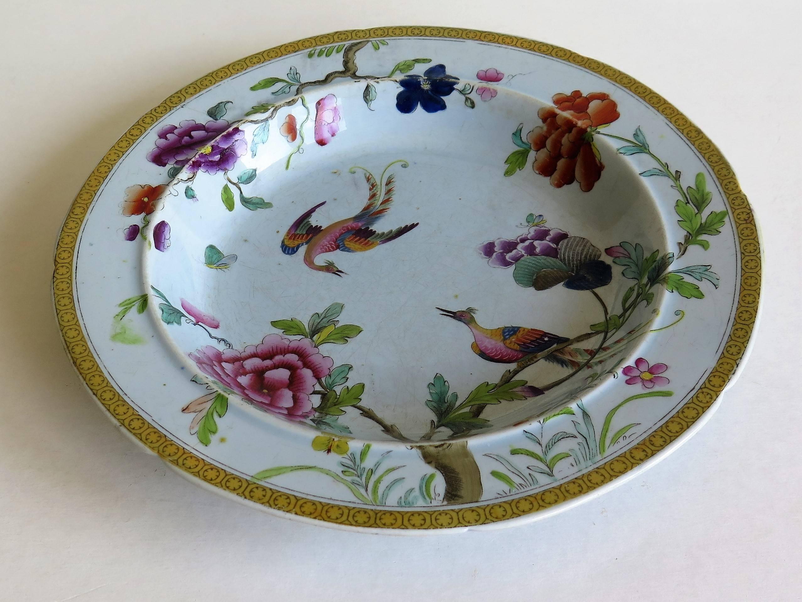 Rare Pair of Stephen Folch Ironstone Soup Plates Oriental Pheasants, circa 1825 7