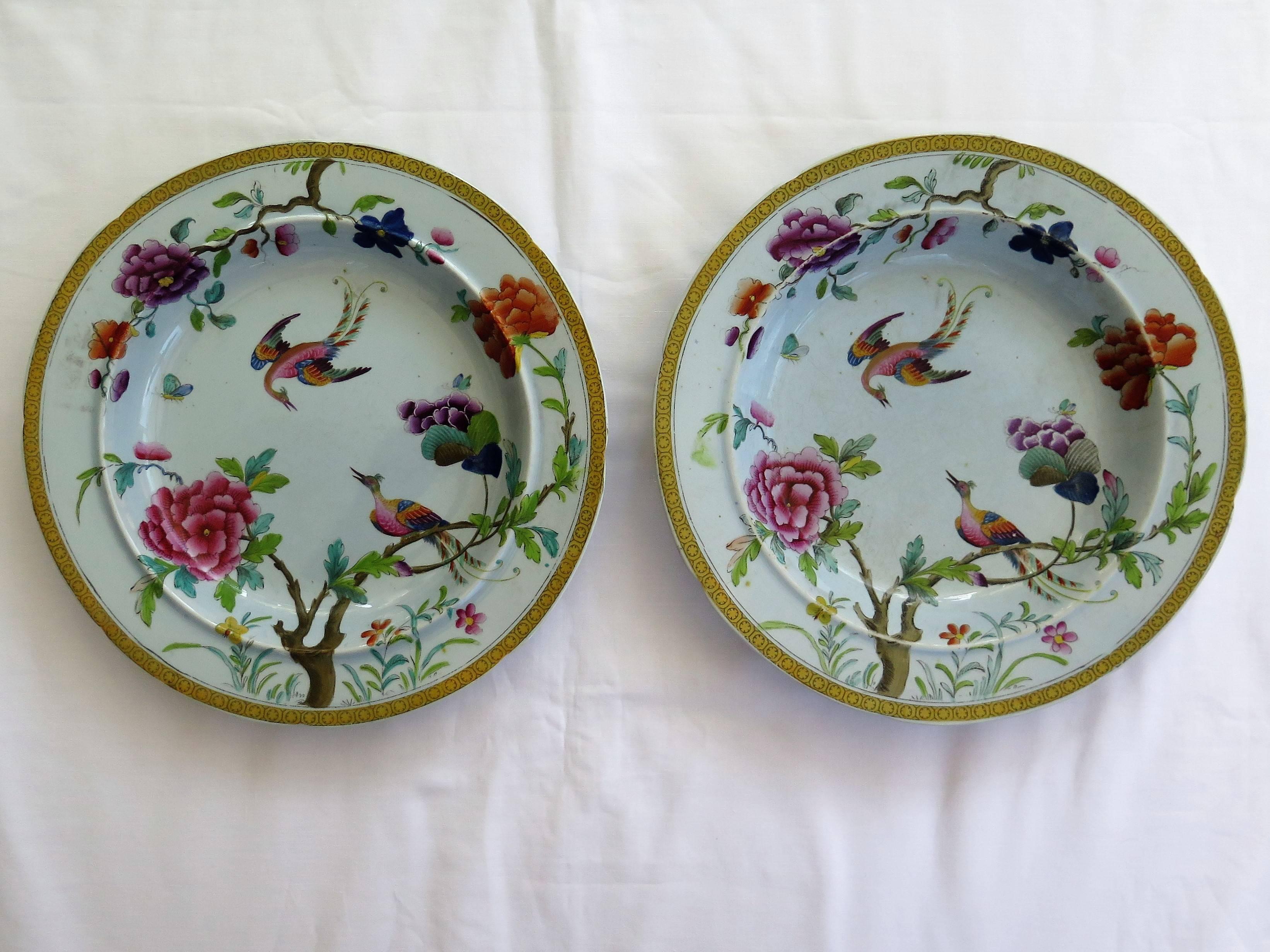 These are a rare early pair of ironstone soup plates or dishes attributed to Stephen Folch of Church Street, Stoke, Staffordshire Potteries, England and made between 1820 and 1830.

Both plates have a light grey-blue glaze and have been beautifully