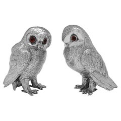 Rare Pair of Sterling Silver Owl Models - Import Mark 1937 - Neresheimer & Sohne