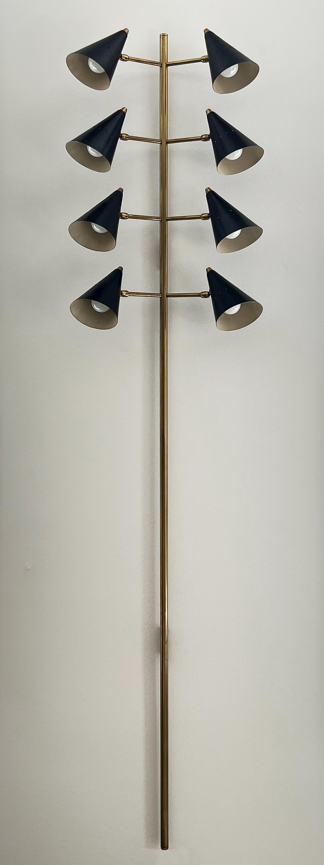 Lacquered Rare Pair of Stilnovo Monumental Eight Light Wall Sconces