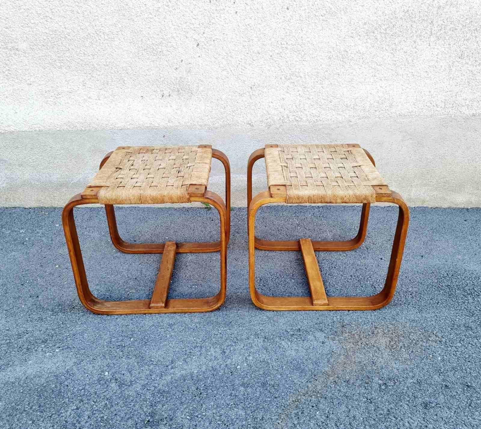 Art Deco Rare Pair of Stools by Giuseppe Pagano Pogatschnig for Gino Maggioni, Italy 40s For Sale