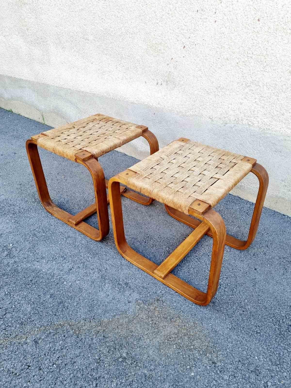 Mid-20th Century Rare Pair of Stools by Giuseppe Pagano Pogatschnig for Gino Maggioni, Italy 40s For Sale