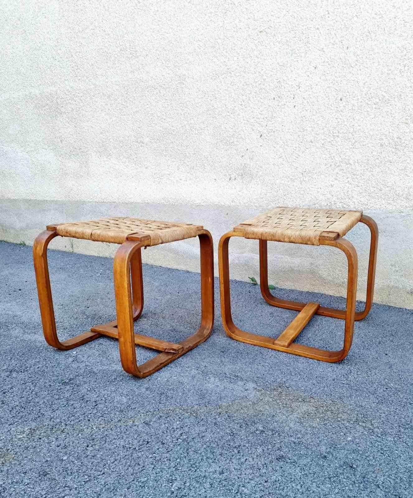 Rope Rare Pair of Stools by Giuseppe Pagano Pogatschnig for Gino Maggioni, Italy 40s For Sale