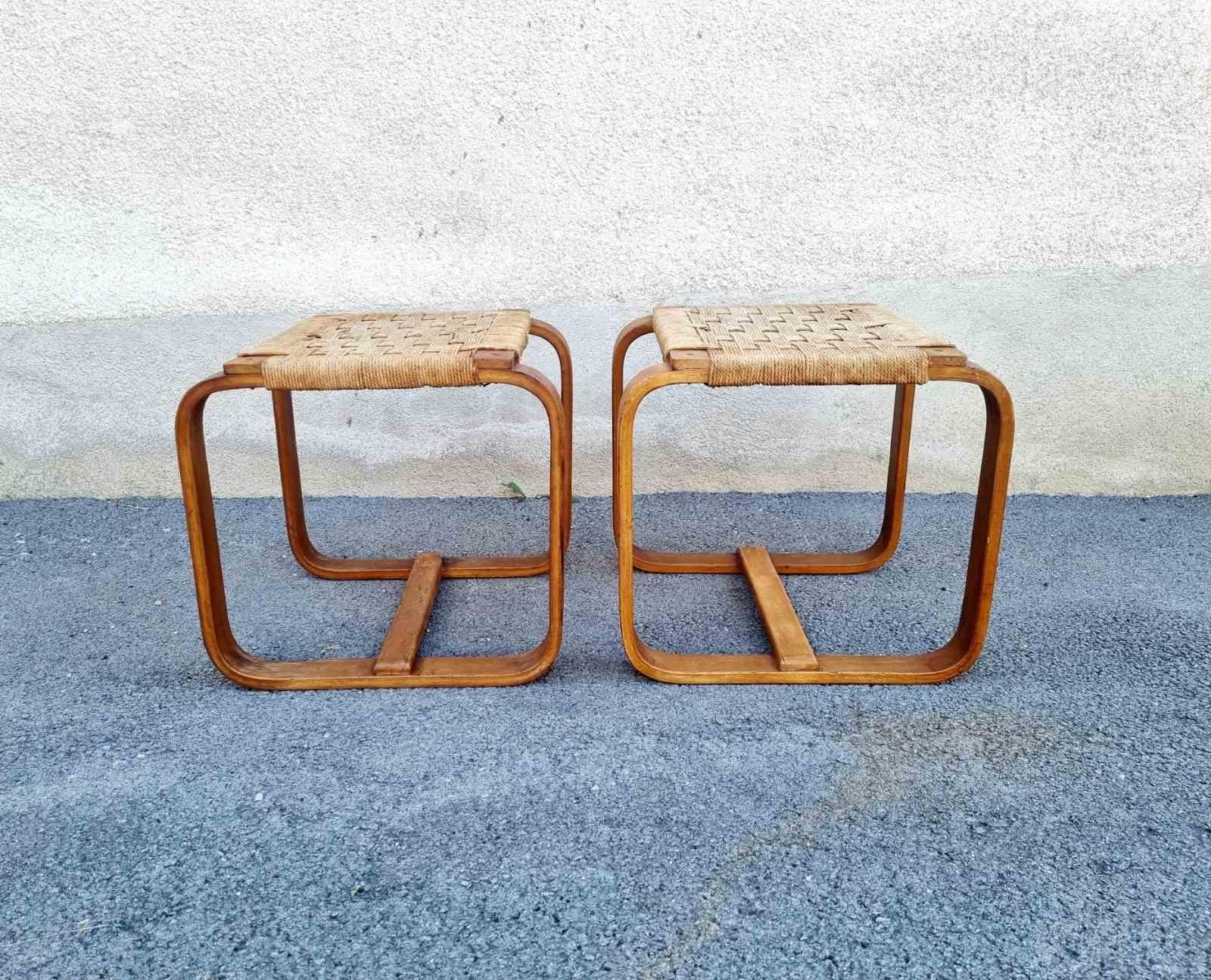 Rare Pair of Stools by Giuseppe Pagano Pogatschnig for Gino Maggioni, Italy 40s For Sale 1