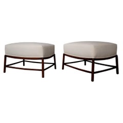 Rare Pair of Stools Restored by T.H. Robsjohn-Gibbings in Fabric and Wood, 1950s