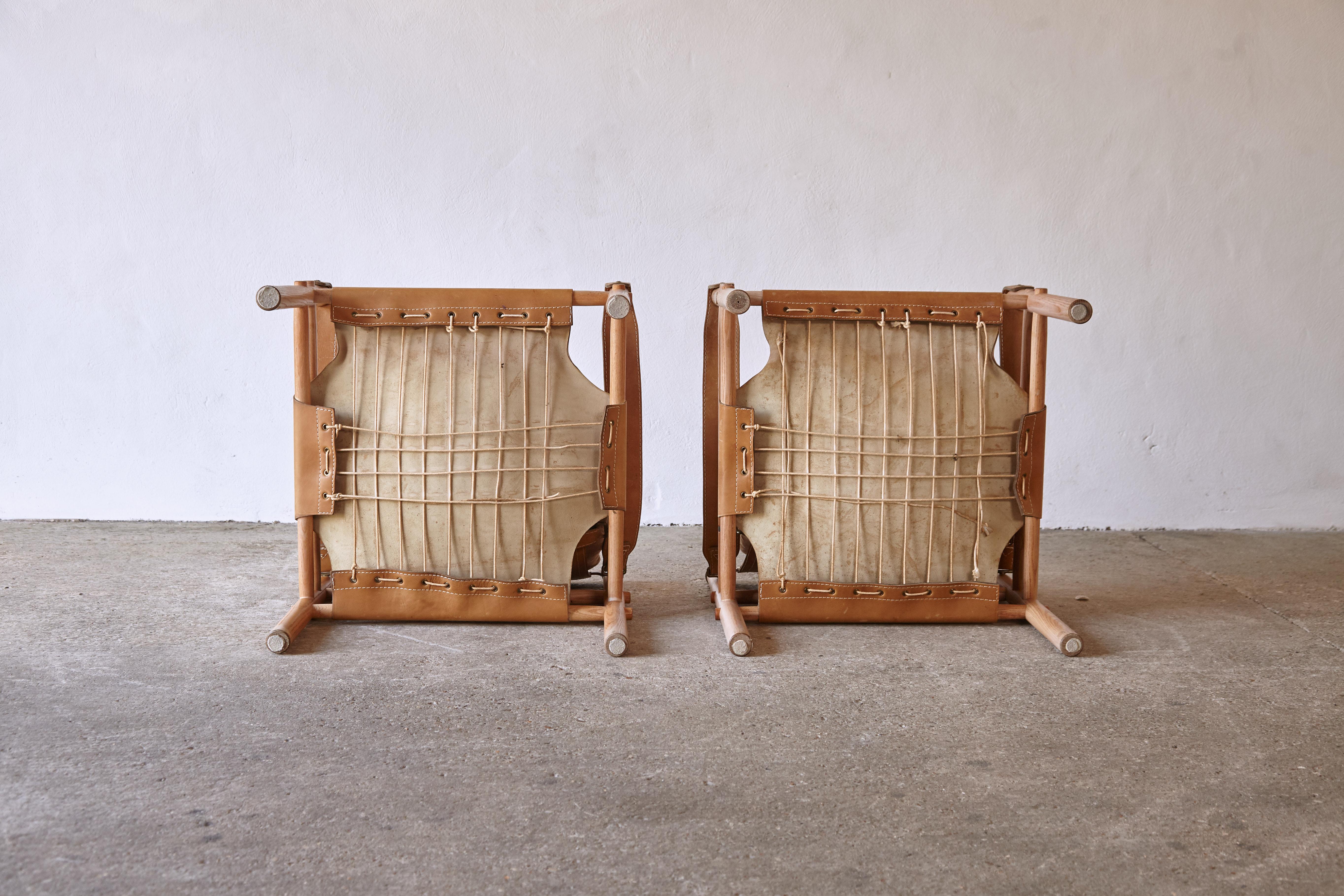 Rare pair of Suede Arne Norell Safari 'Sirocco' Chairs, Sweden, 1970s 3