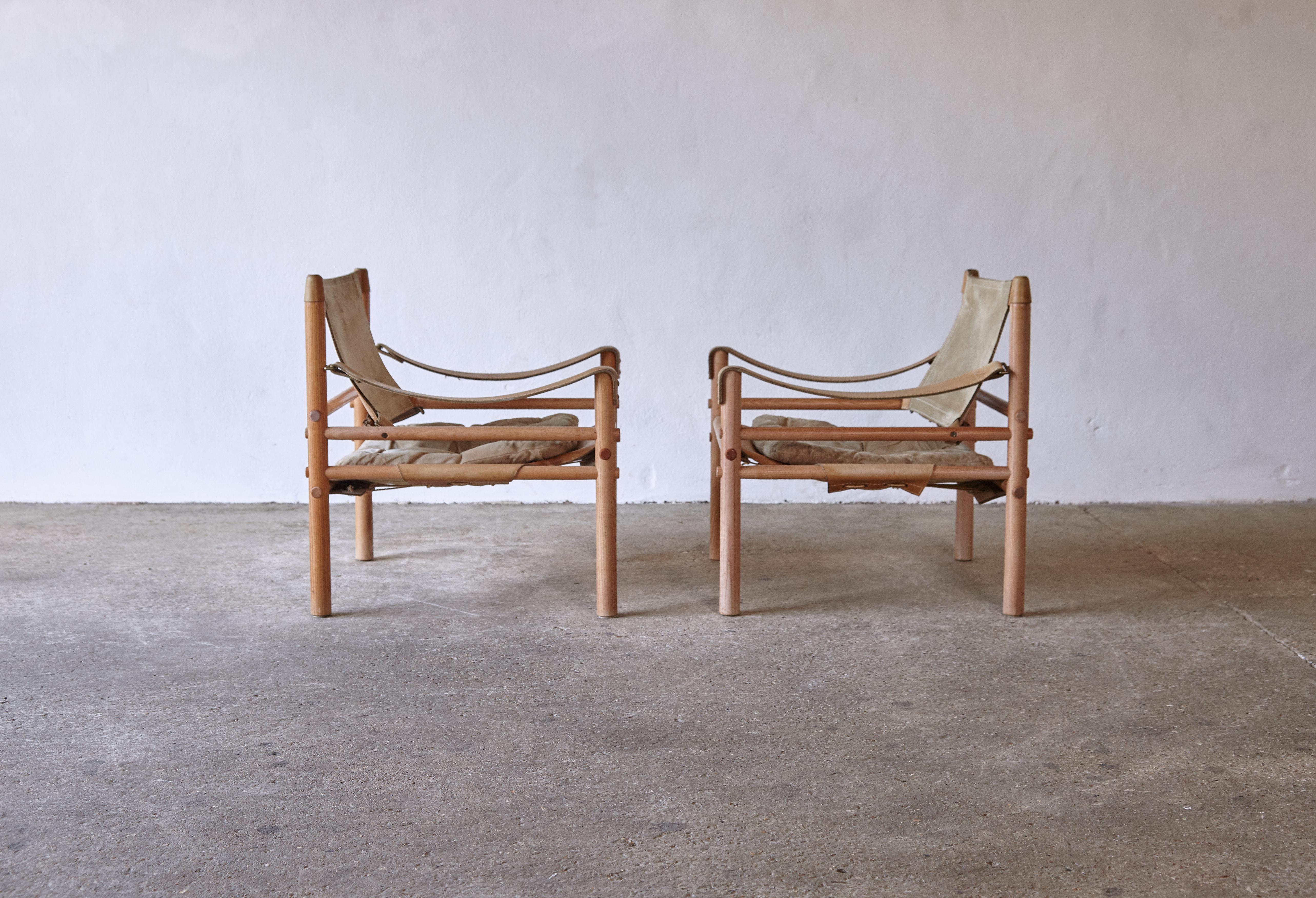 20th Century Rare pair of Suede Arne Norell Safari 'Sirocco' Chairs, Sweden, 1970s