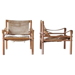 Rare pair of Suede Arne Norell Safari 'Sirocco' Chairs, Sweden, 1970s