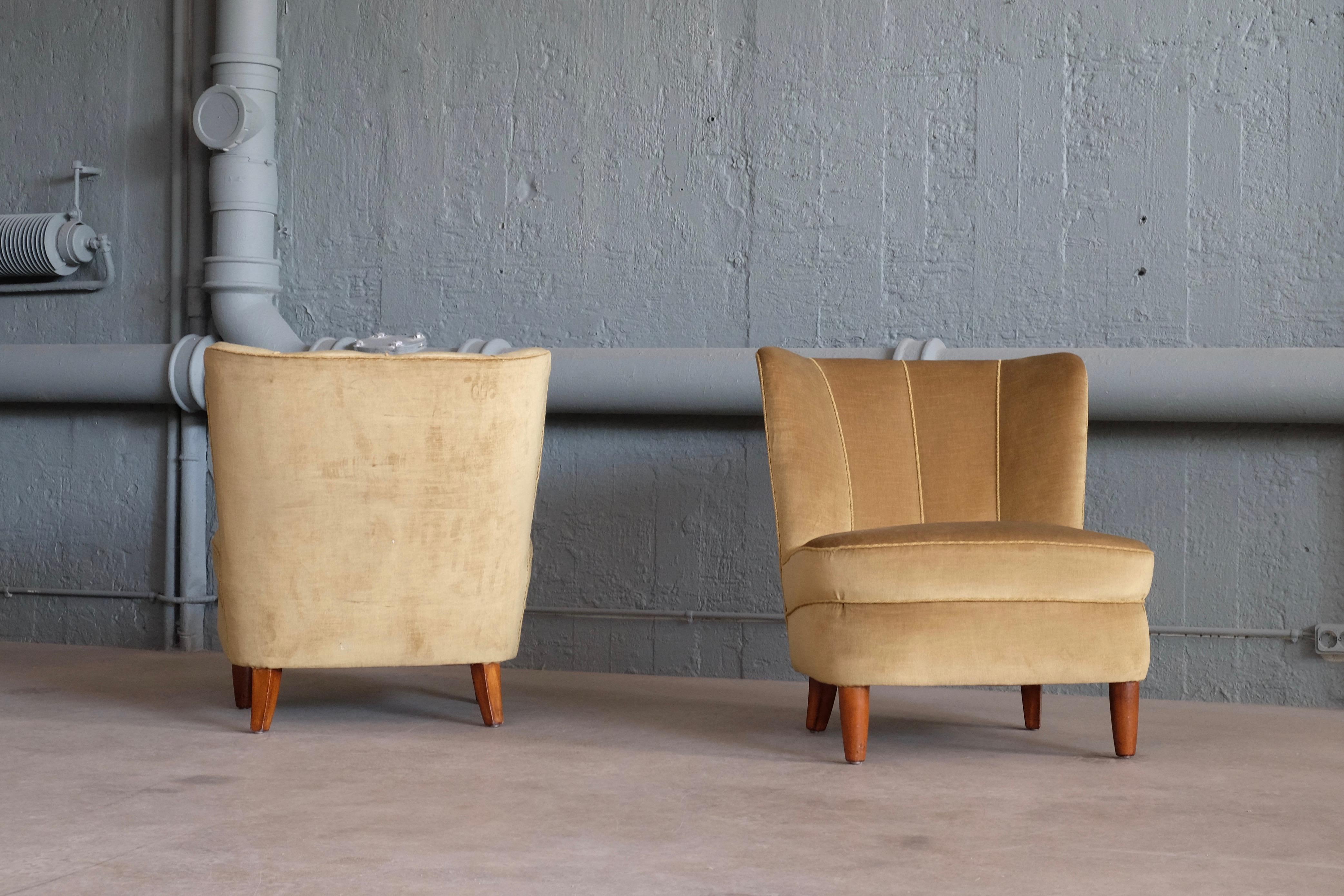 Mid-20th Century Rare Pair of Swedish Easy Chairs, 1950s