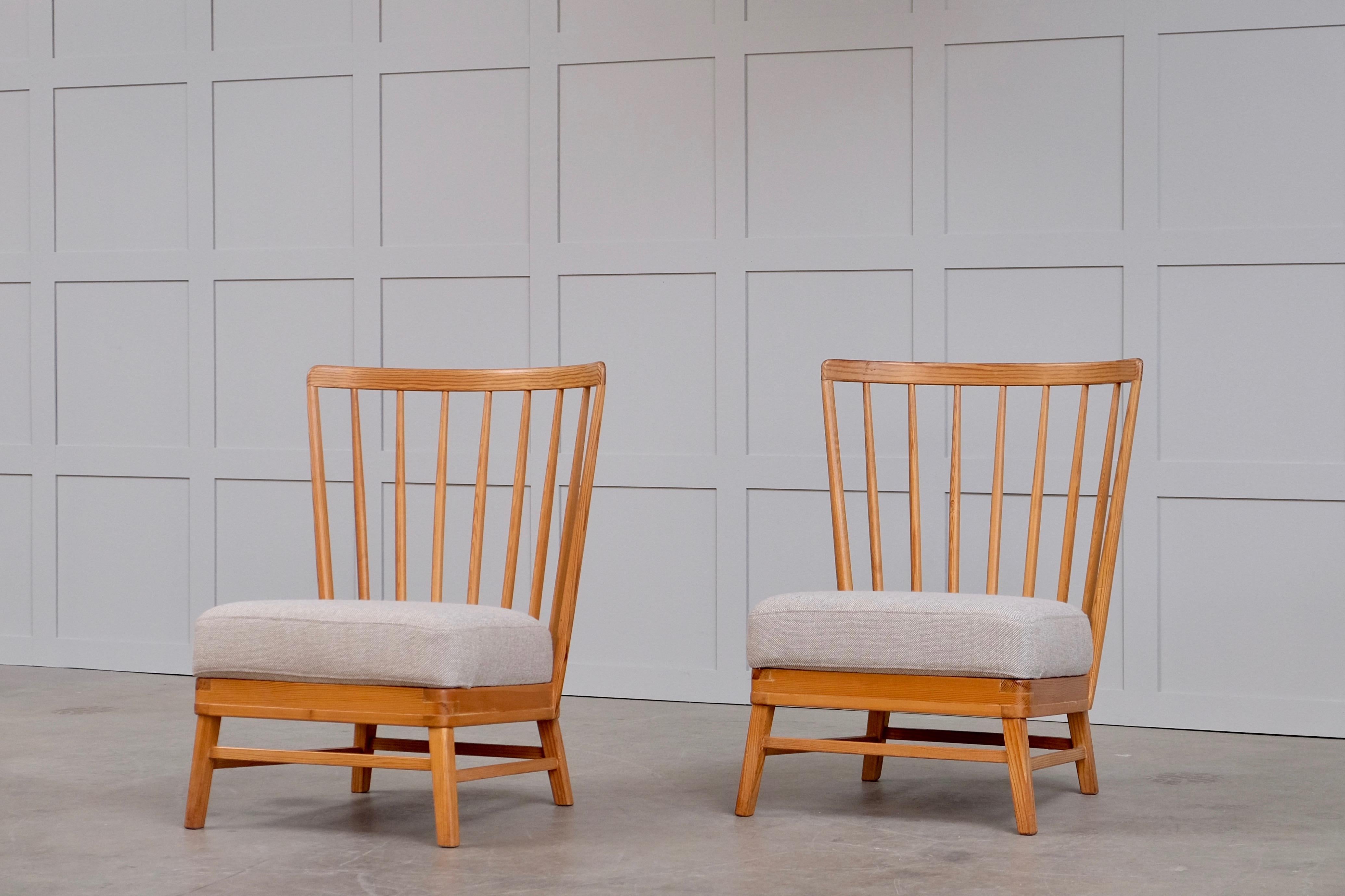 Fabric Rare Pair of Swedish Easy Chairs, 1950s For Sale