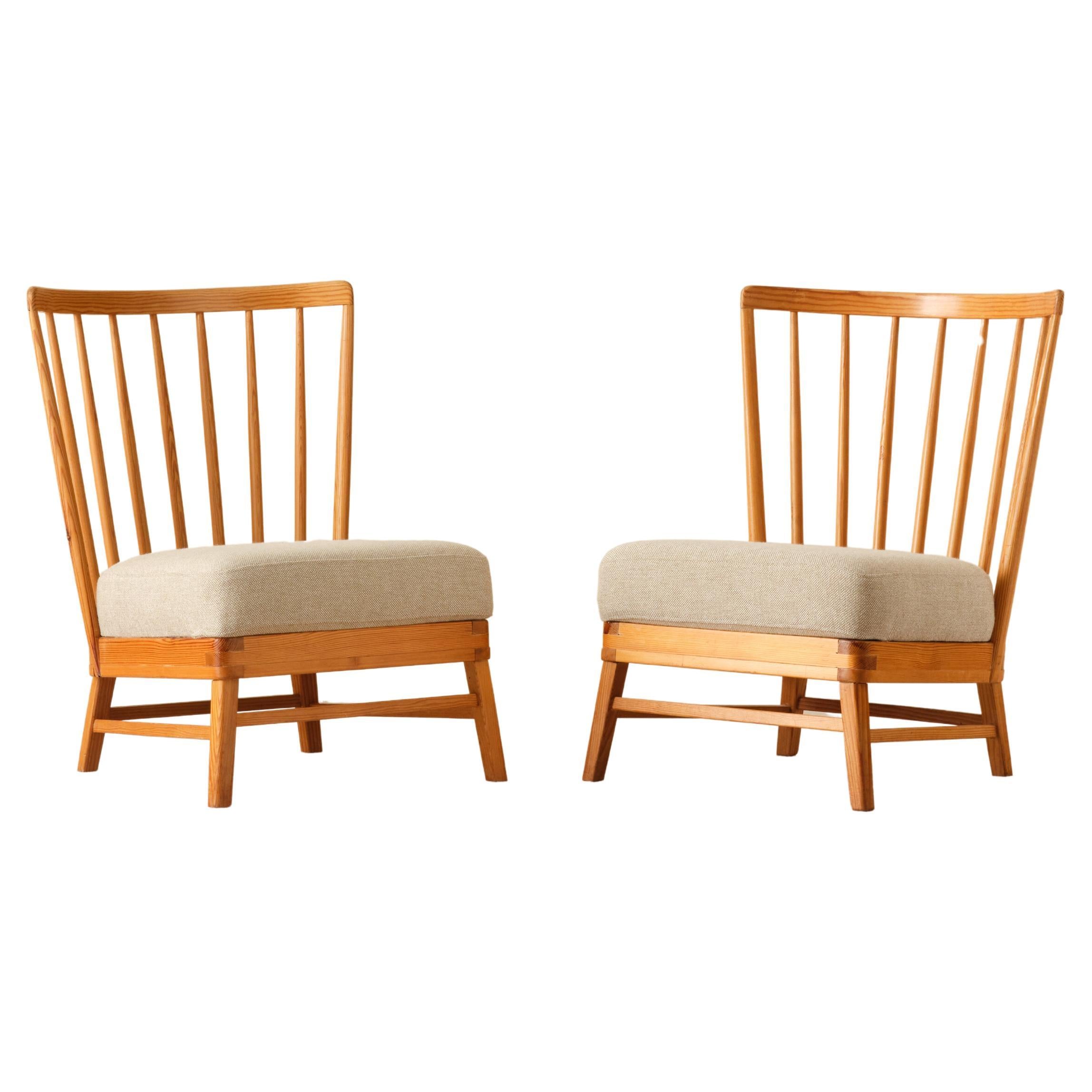 Rare Pair of Swedish Easy Chairs, 1950s For Sale