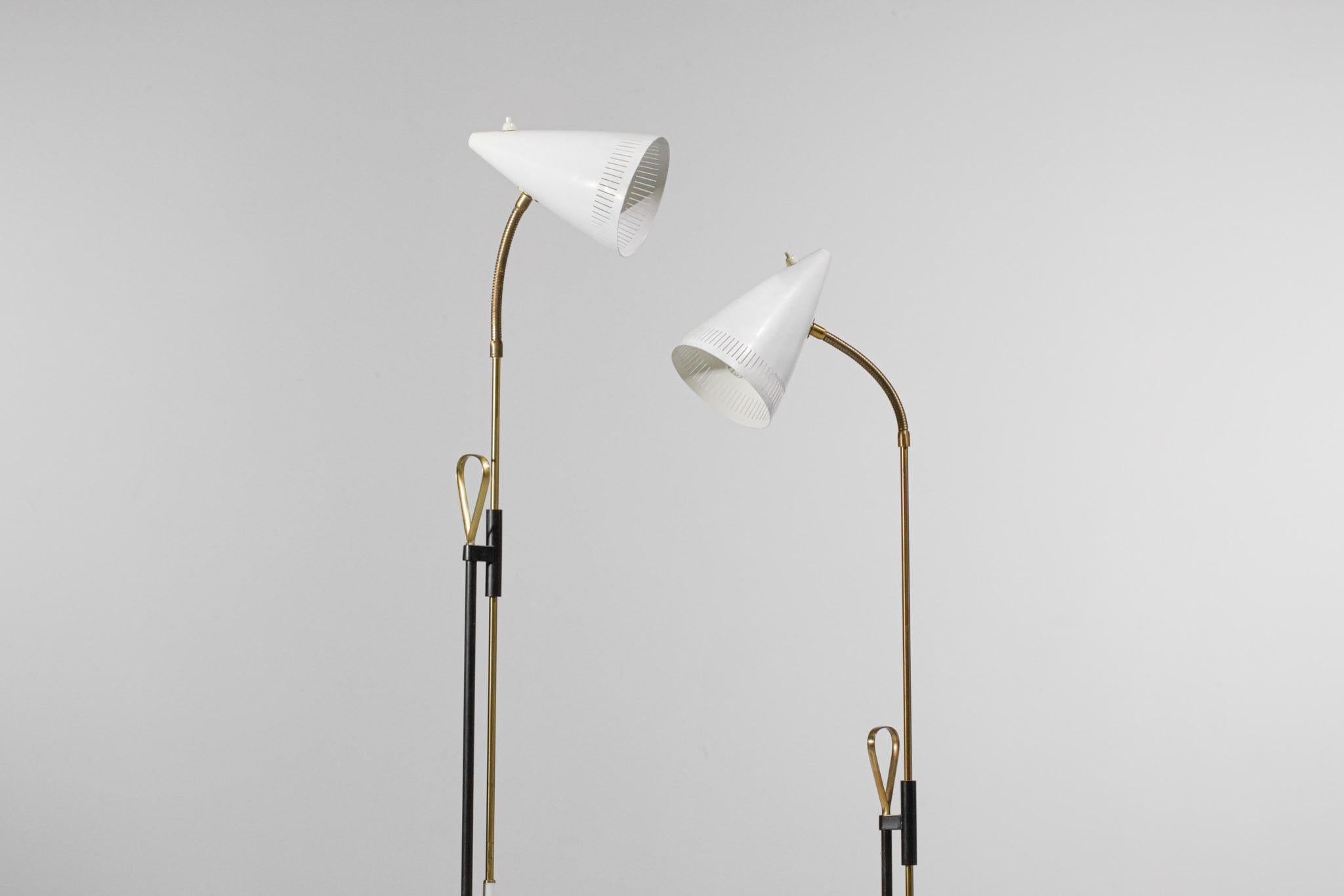 Rare Pair of Swedish Falkenbergs Belysning Floor Lamps from 60s Design Tynell In Good Condition For Sale In Lyon, FR