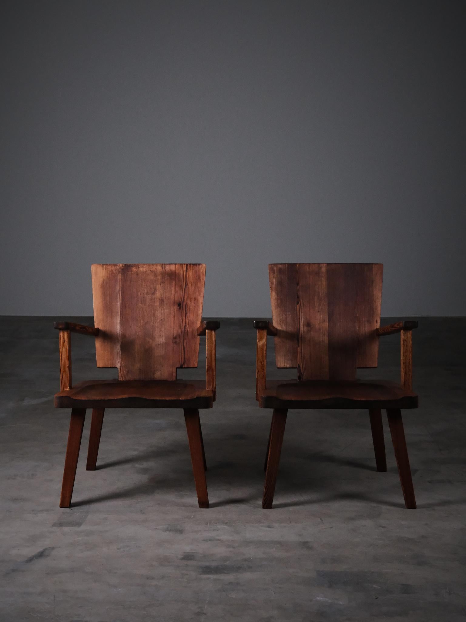 Scandinavian Modern Rare pair of Swedish pine armchairs, 1930s For Sale