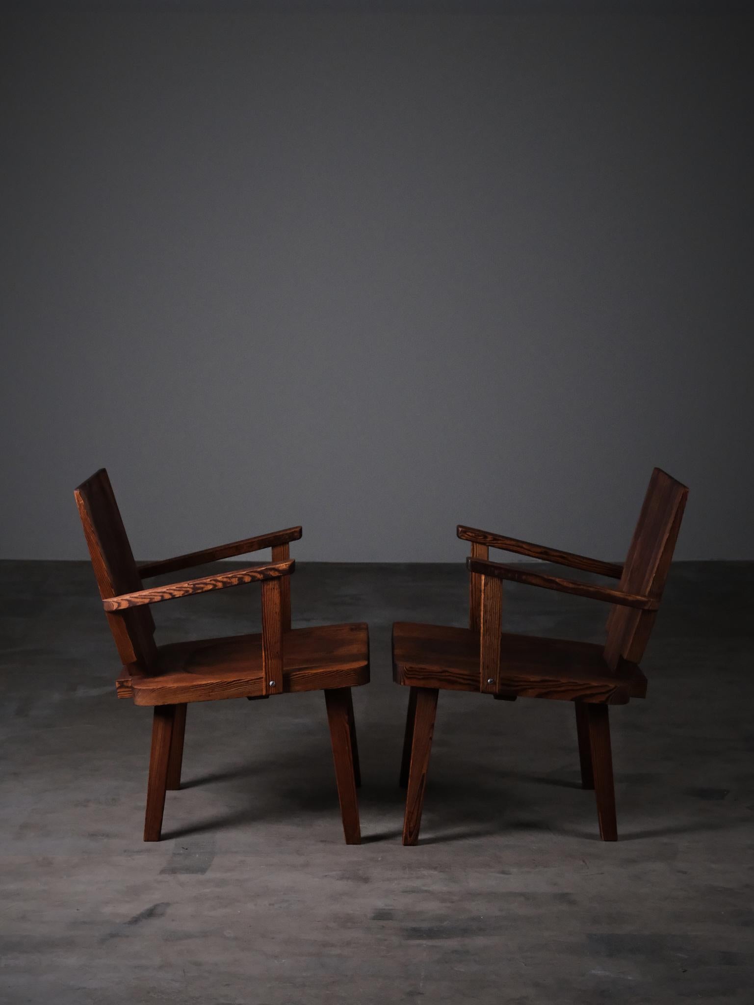 20th Century Rare pair of Swedish pine armchairs, 1930s For Sale