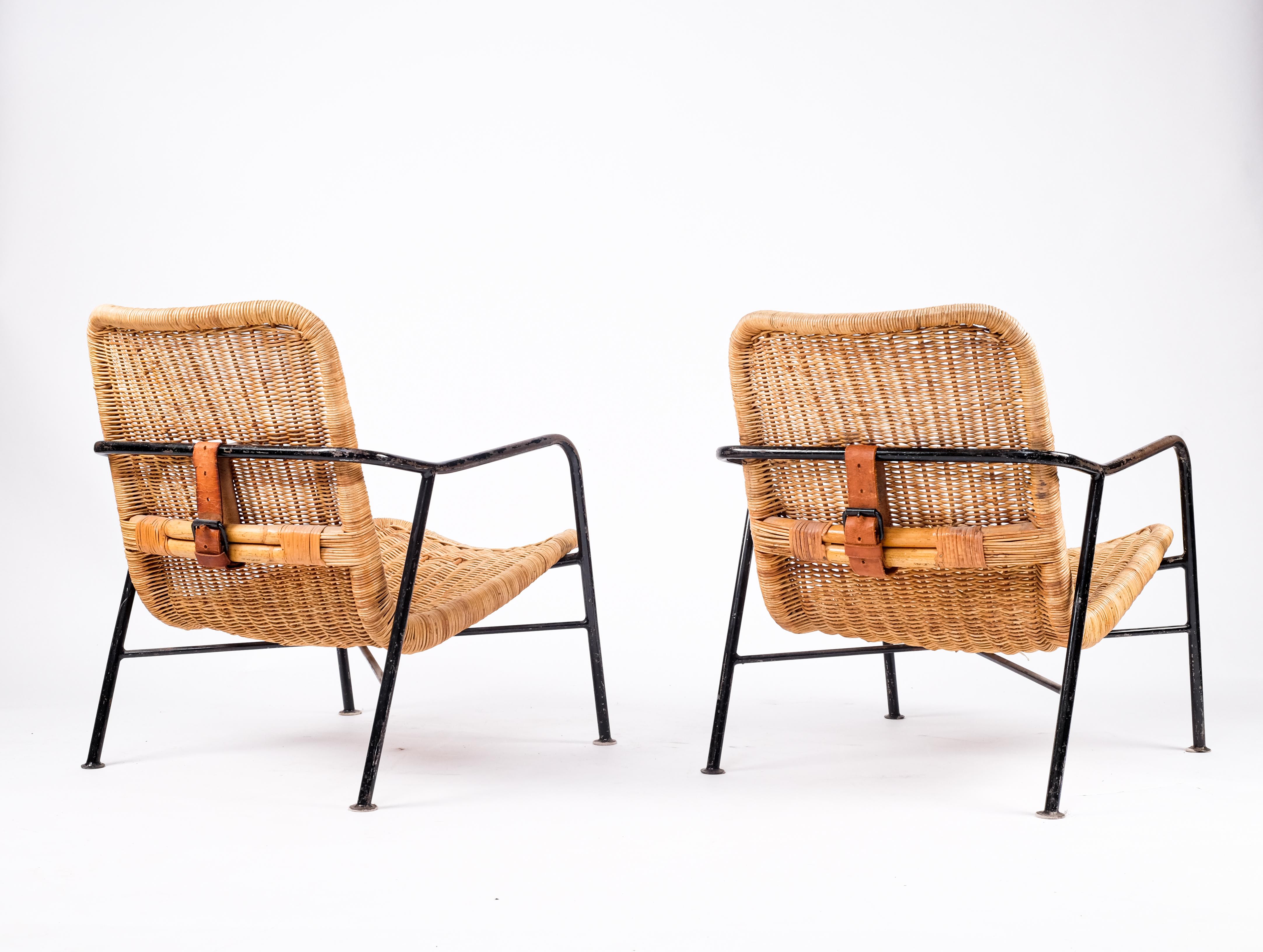 Rare Pair of Swedish Rattan Chairs, 1960s For Sale 3