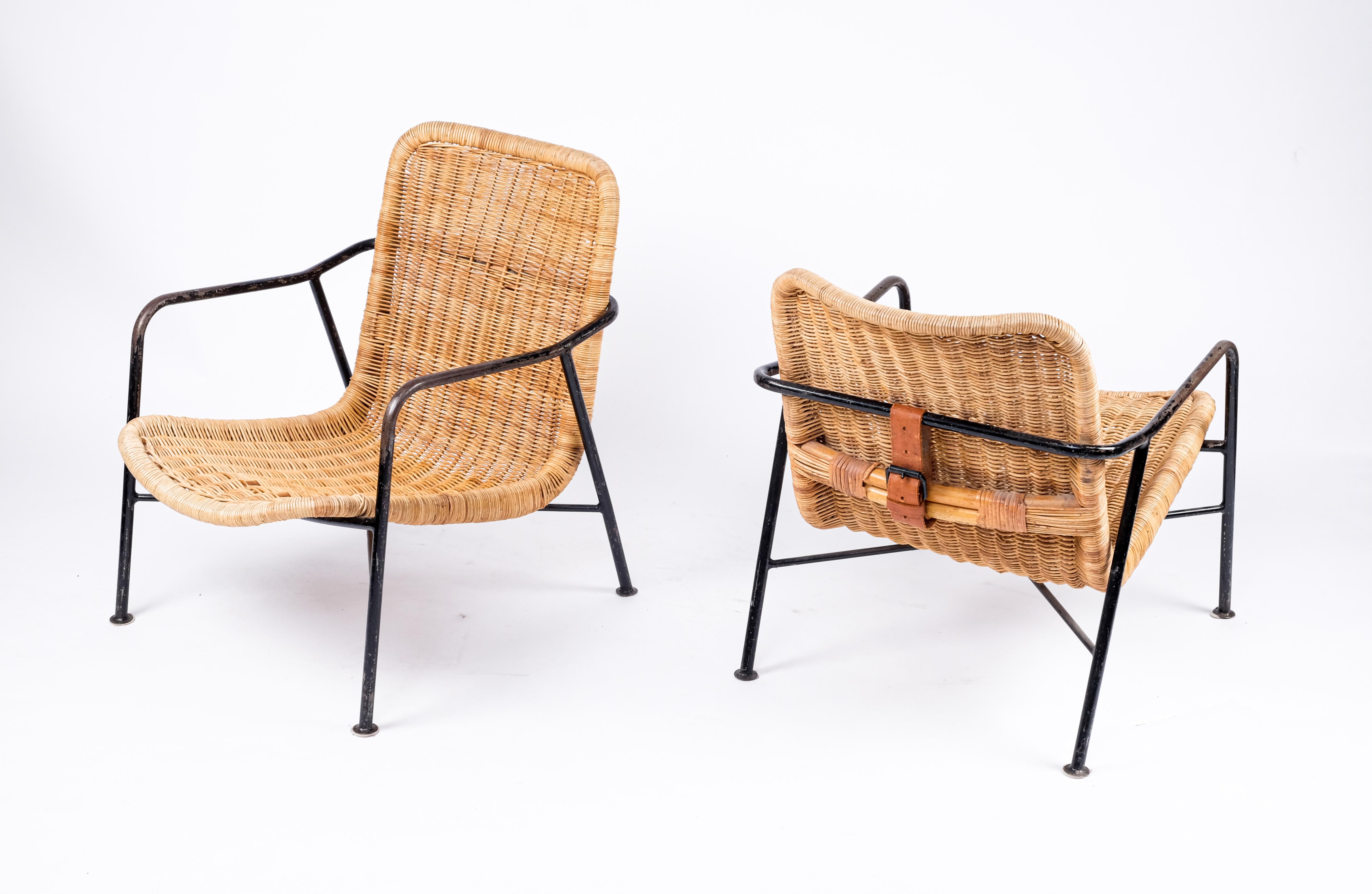 Mid-20th Century Rare Pair of Swedish Rattan Chairs, 1960s For Sale