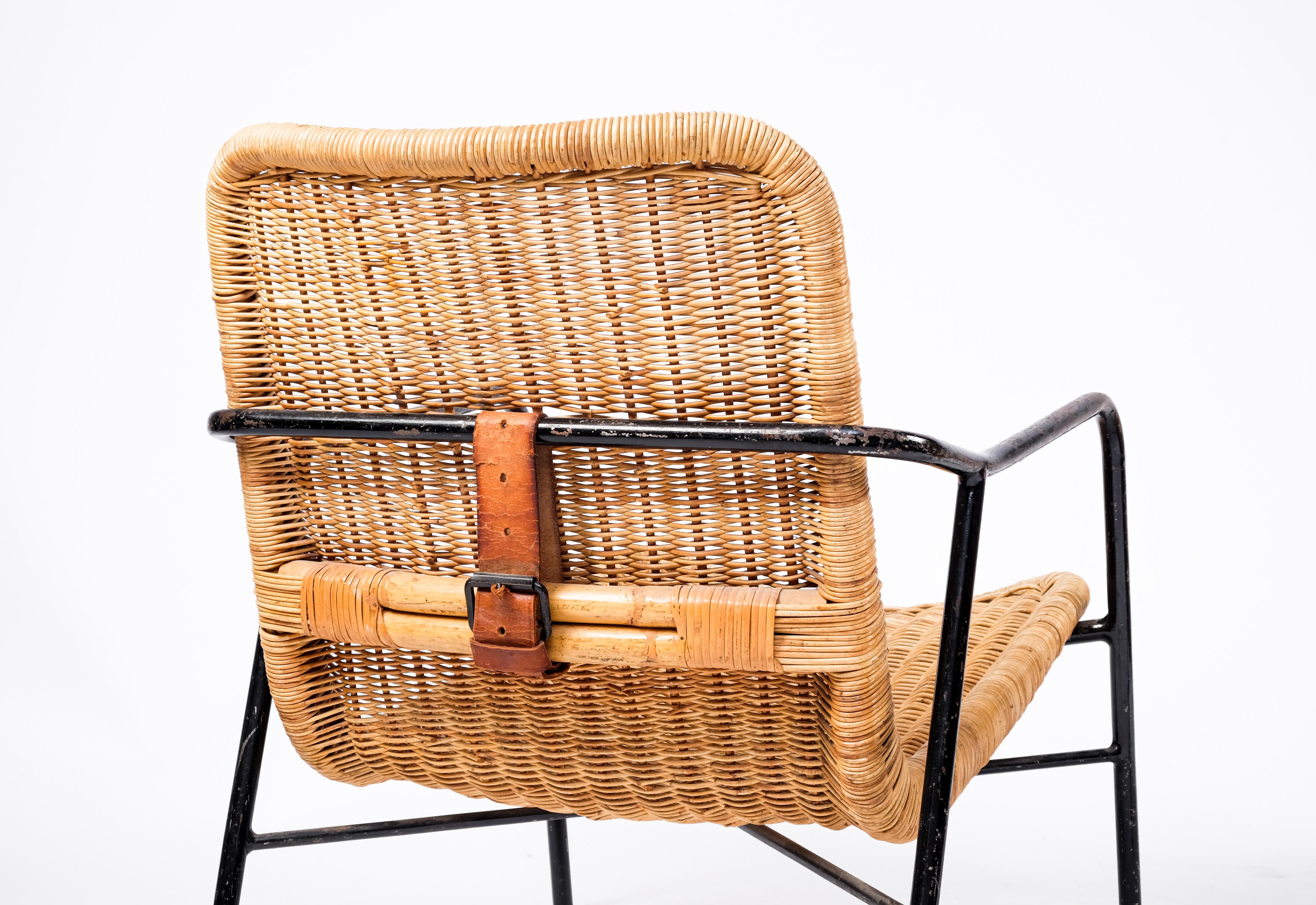 Steel Rare Pair of Swedish Rattan Chairs, 1960s For Sale