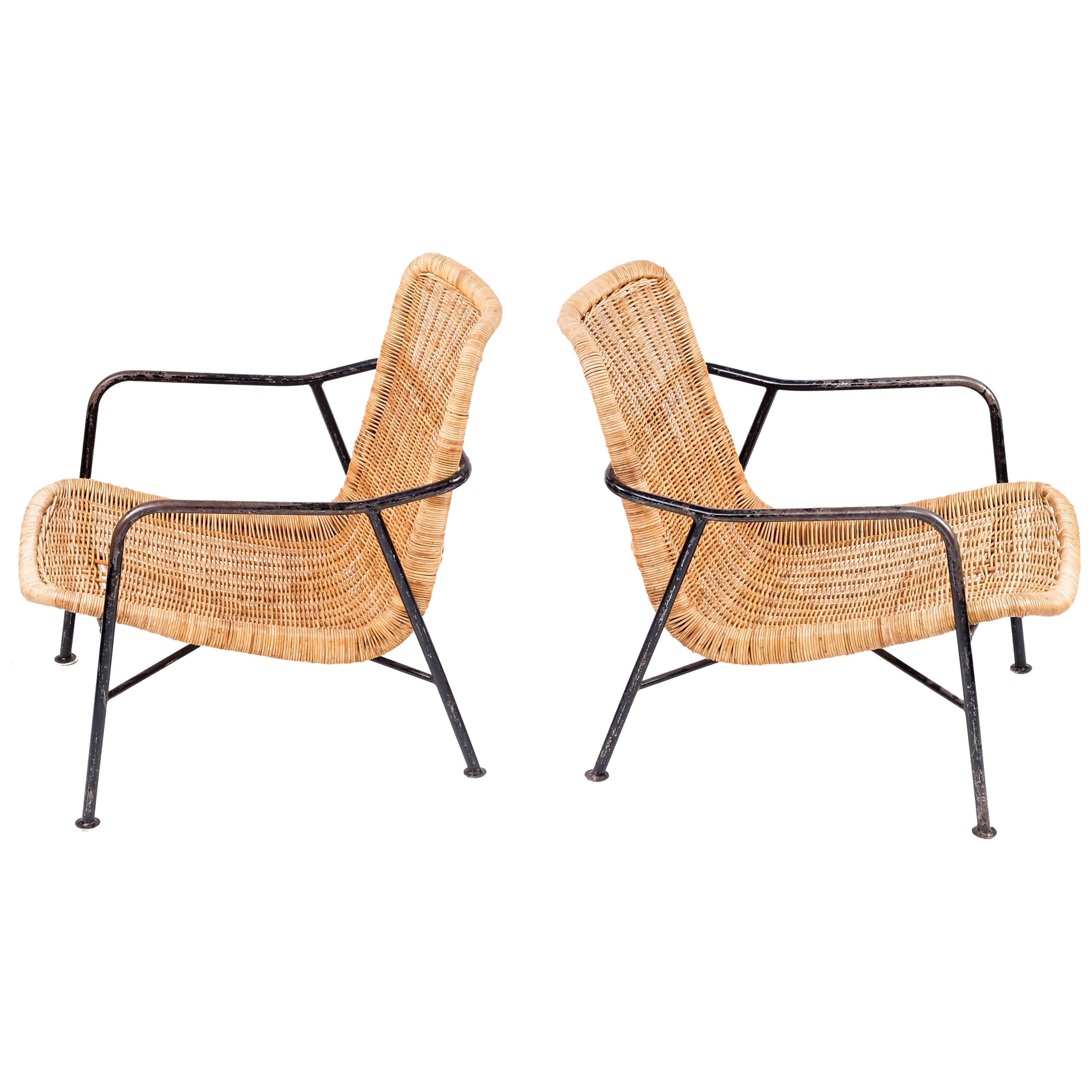 Rare Pair of Swedish Rattan Chairs, 1960s For Sale