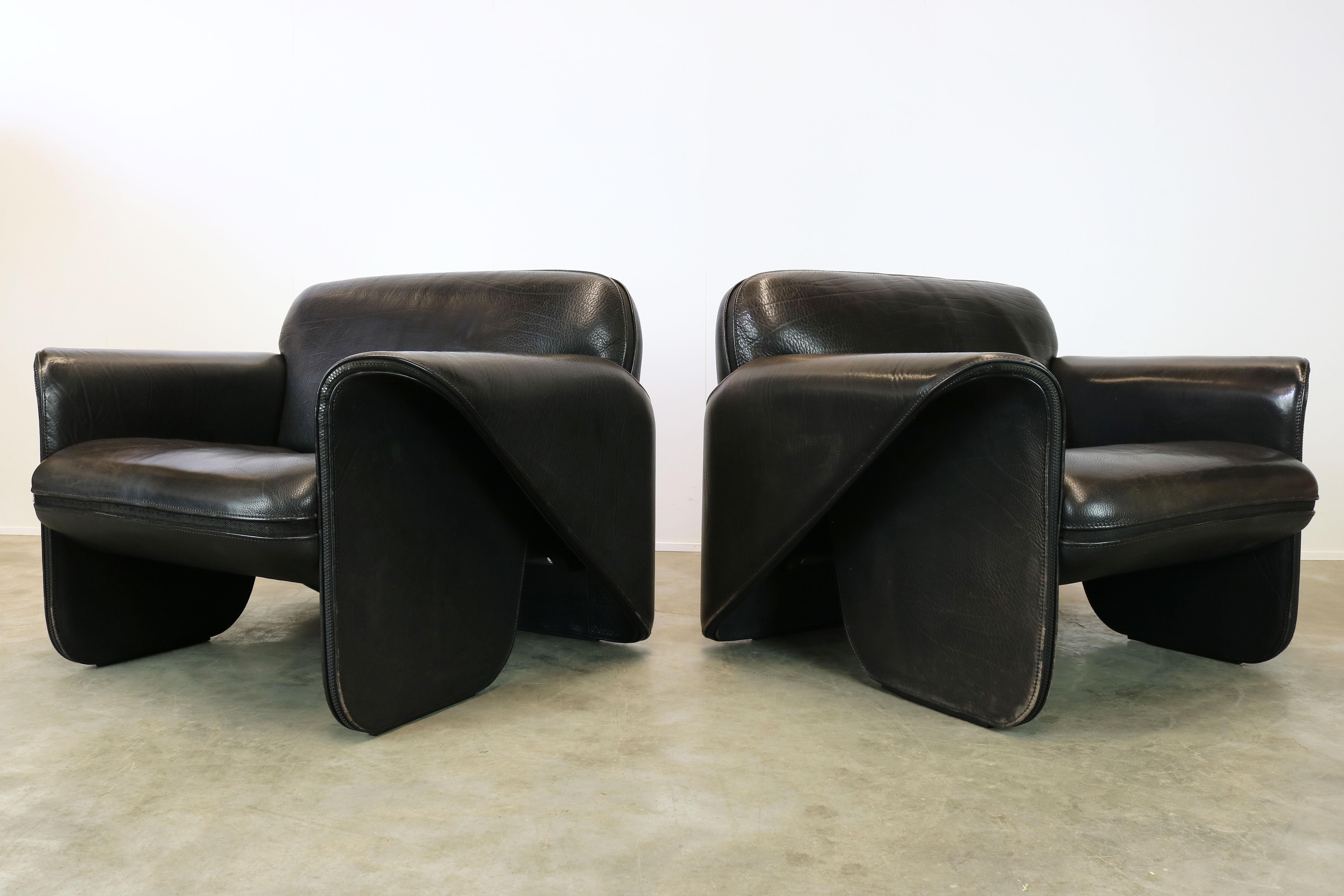 Rare Pair of Swiss De Sede Ds 125 Lounge Chairs by Gerd Lange 1978 Black Leather 5